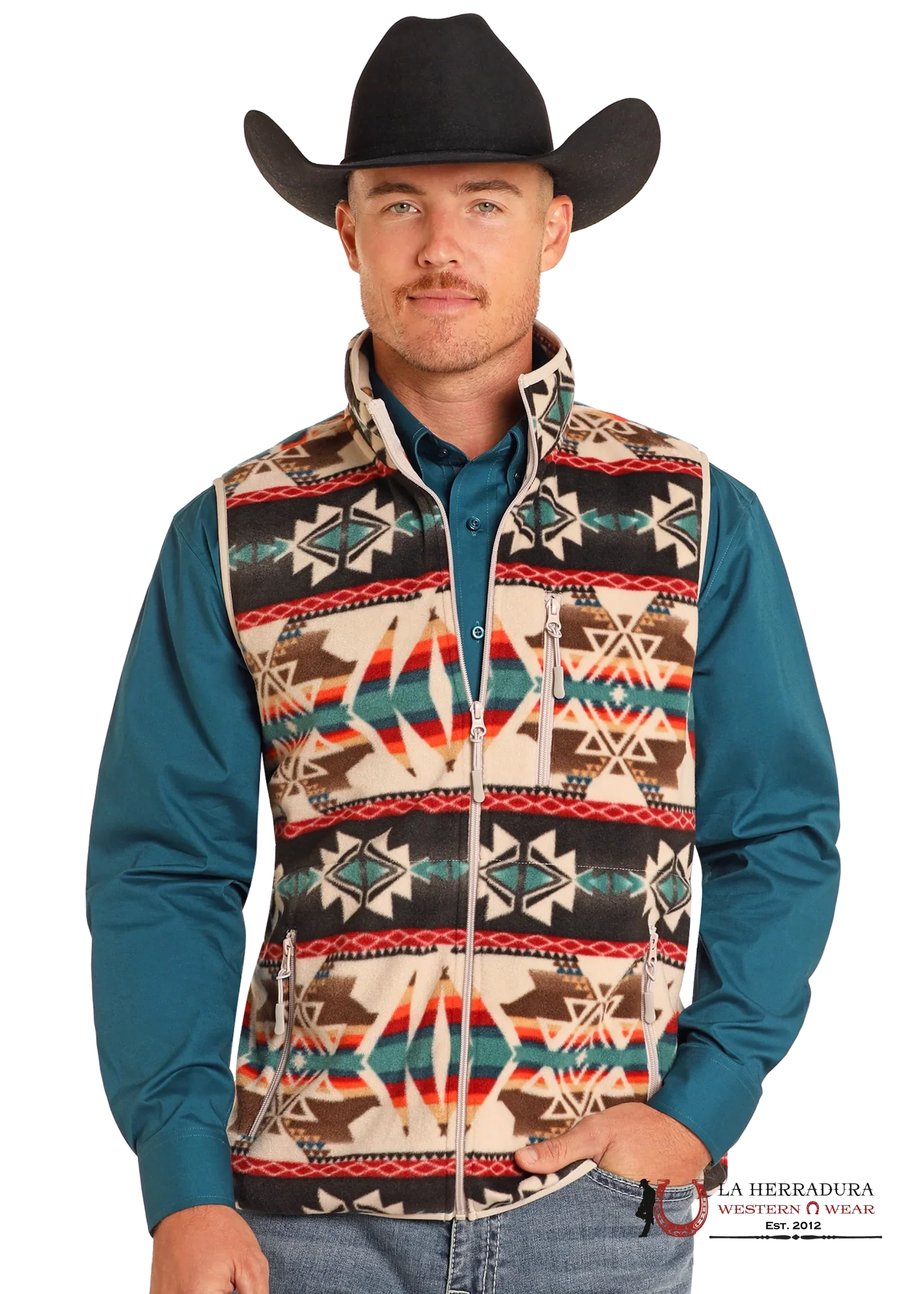 Panhandle Tan Aztec Printed Fleece Vest Ropa Hombres