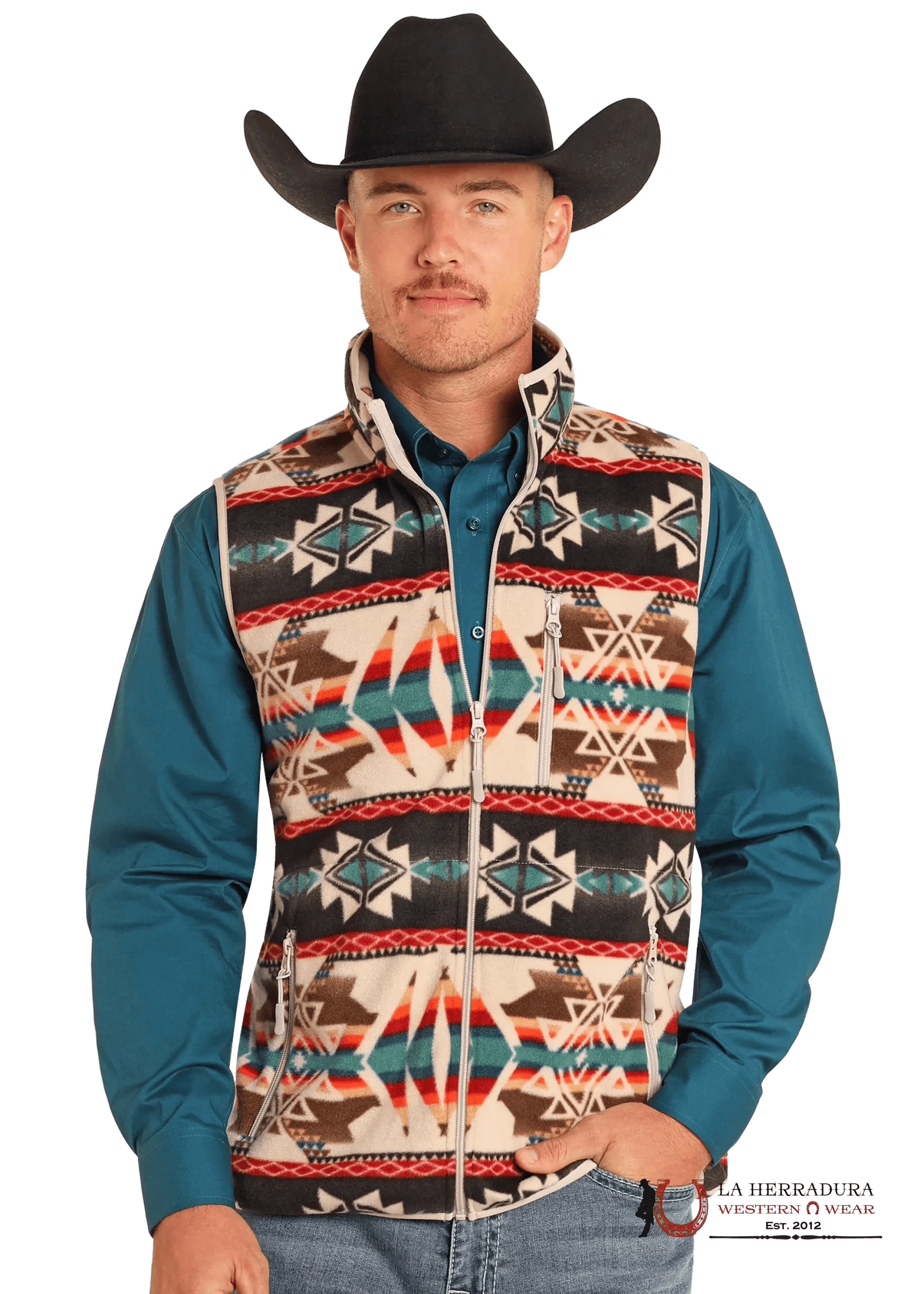 Panhandle Tan Aztec Printed Fleece Vest Ropa Hombres