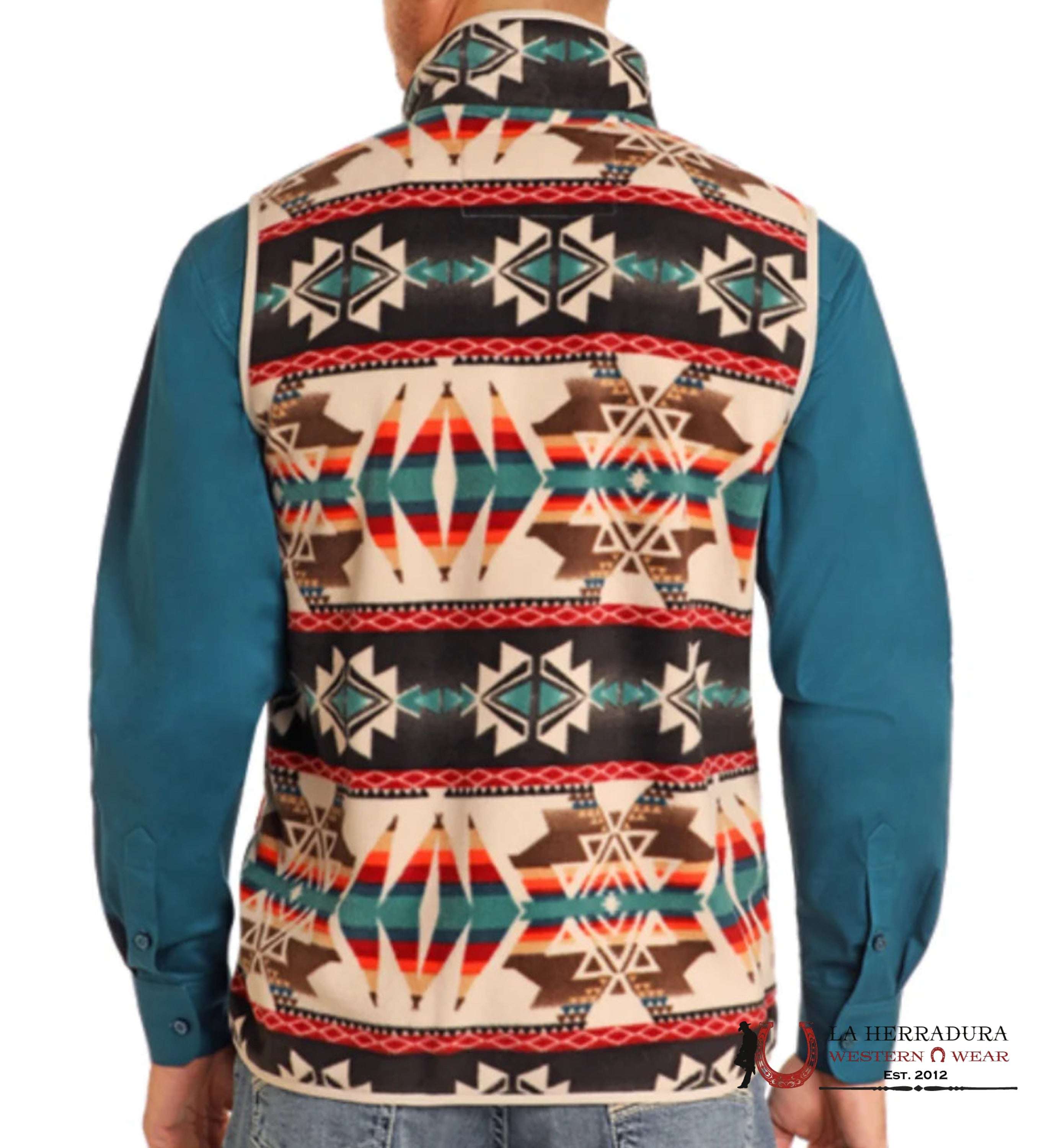Panhandle Tan Aztec Printed Fleece Vest Ropa Hombres