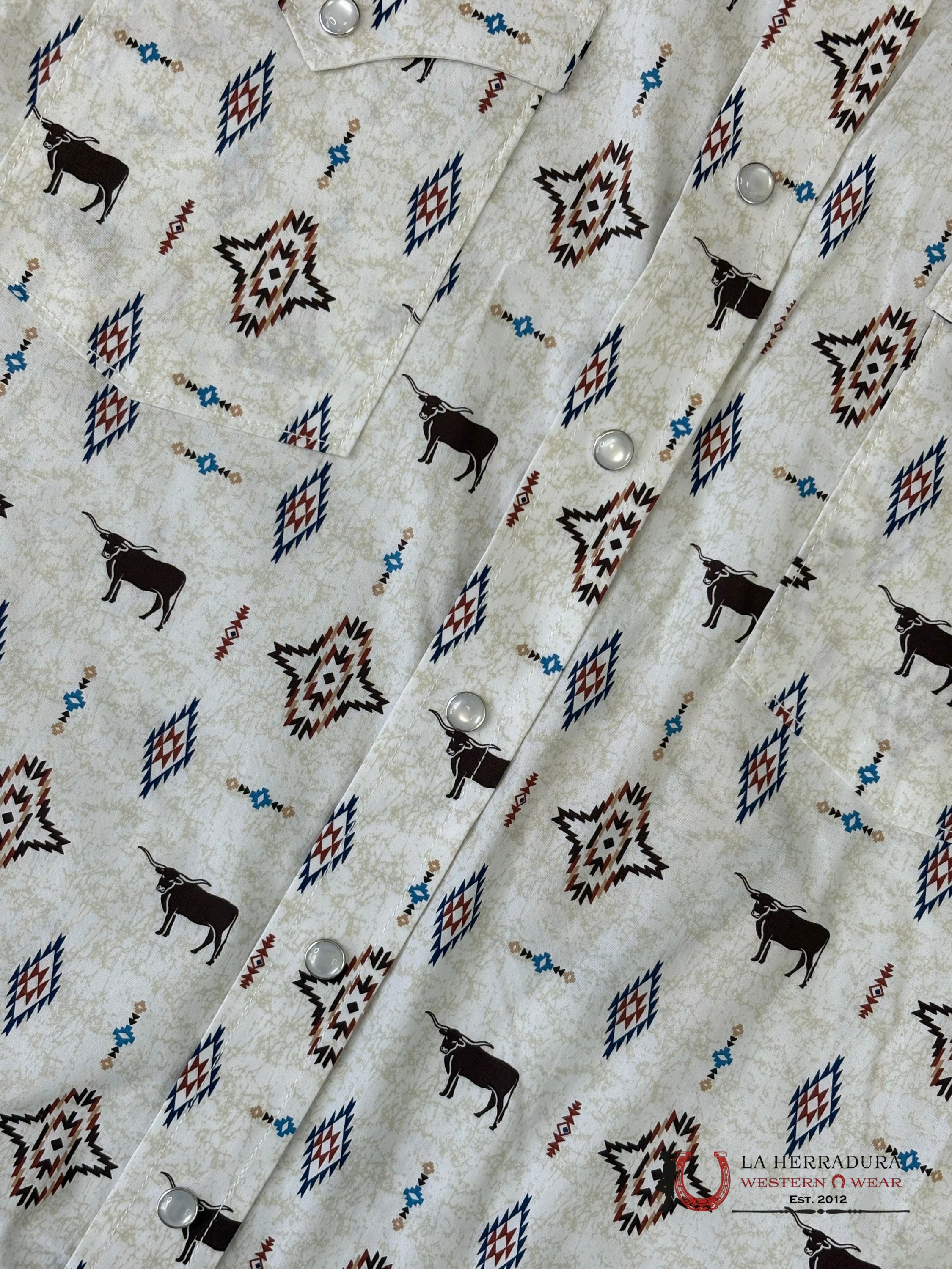 Panhandle Tan Short Sleeve With Aztec Print Shirt - 6528 ROPA HOMBRES