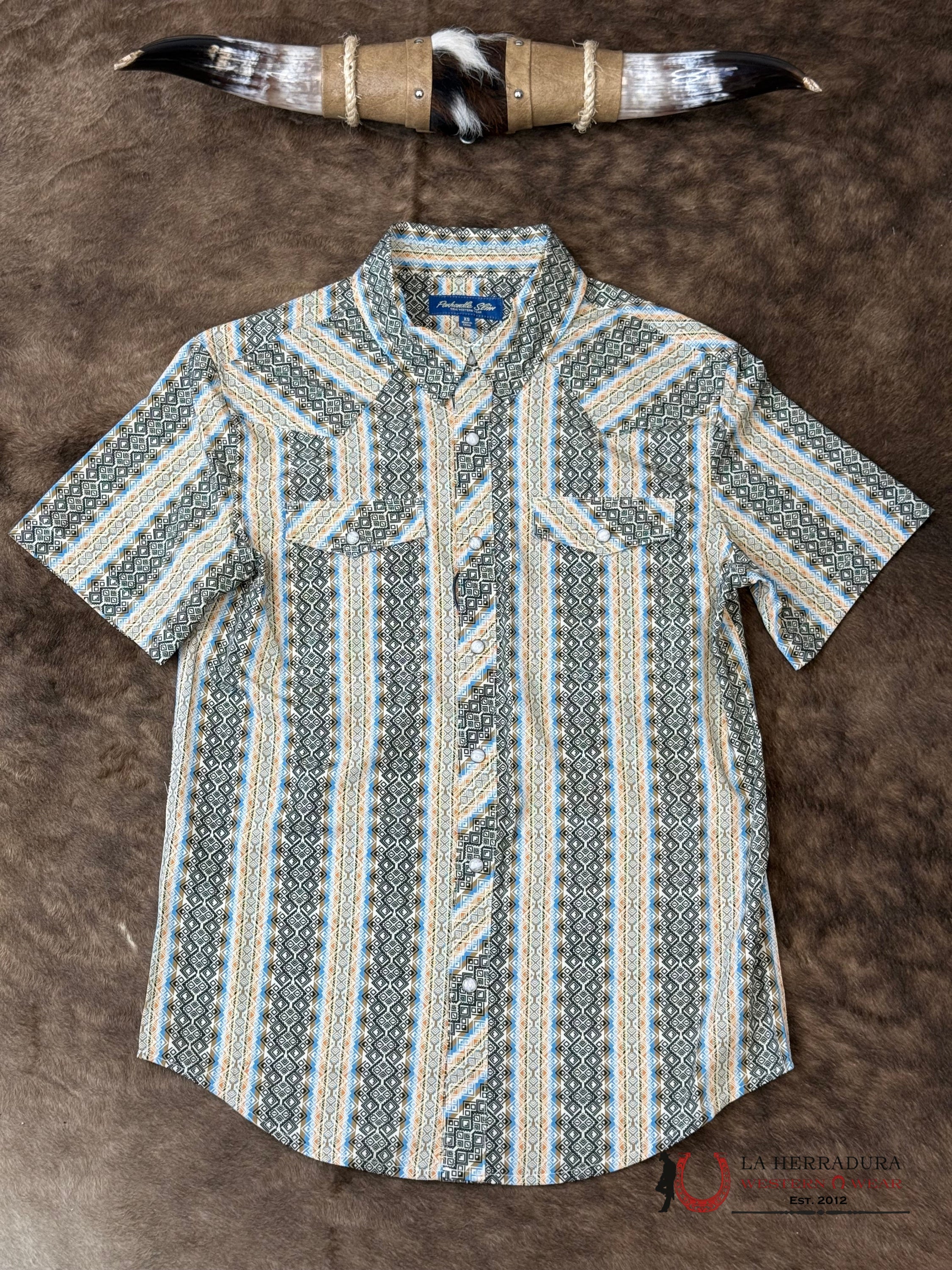 Panhandle Tan With Western Print Multi Color Short Sleeve Shirt Men - 5721 ROPA HOMBRES