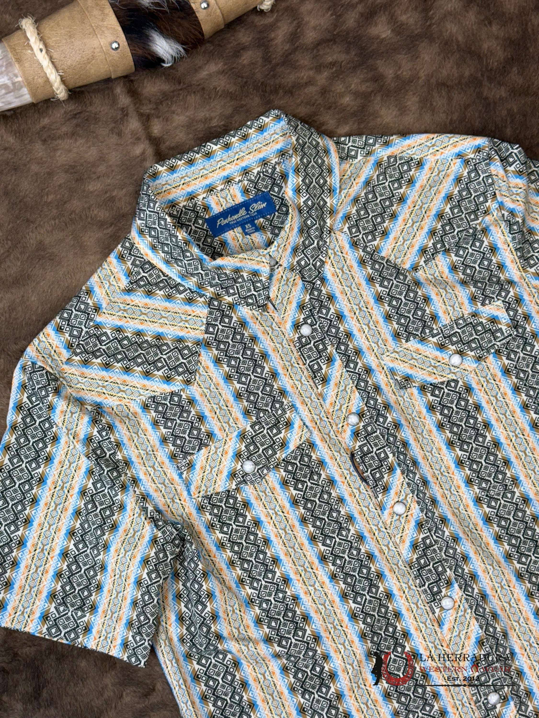 Panhandle Tan With Western Print Multi Color Short Sleeve Shirt Men - 5721 ROPA HOMBRES