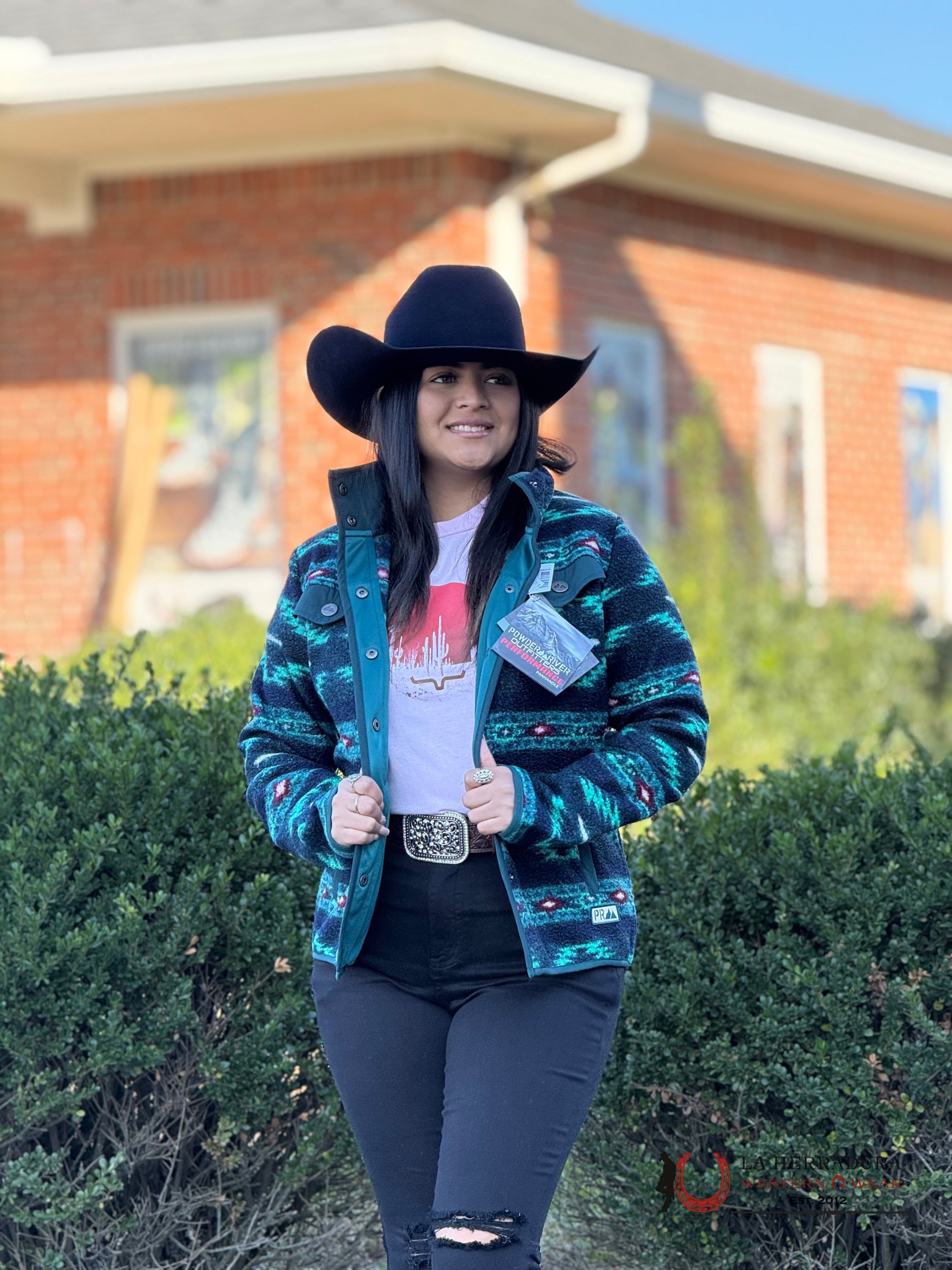 Panhandle Teal Printed Berber Jacket Ropa Mujeres