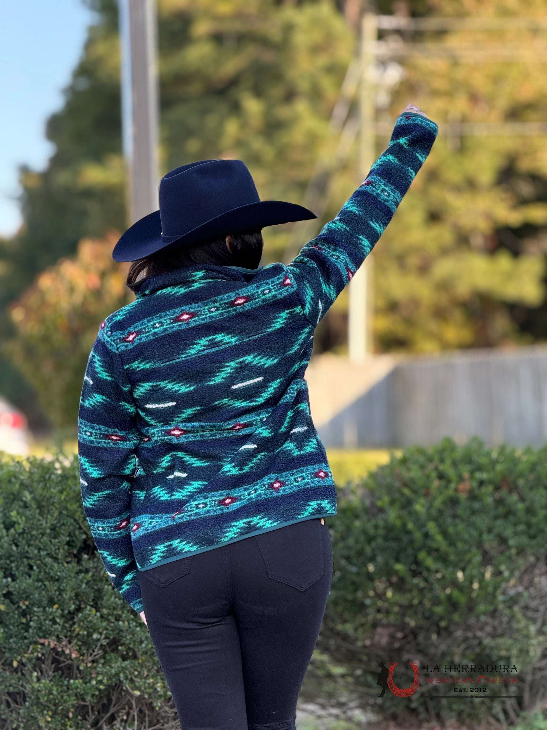 Panhandle Teal Printed Berber Jacket Ropa Mujeres