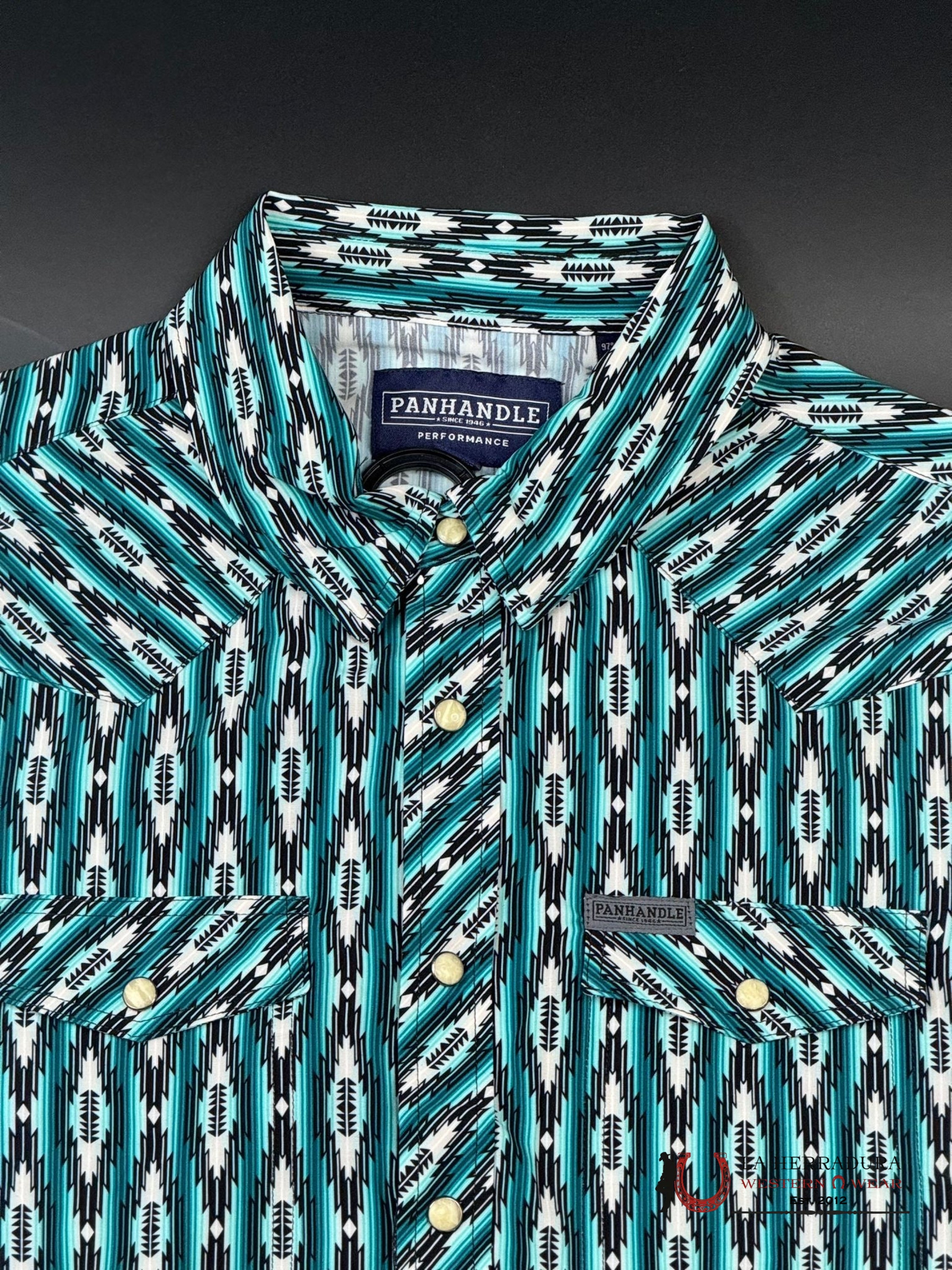 Panhandle Turq Aztec Woven Short Sleeve Snap Shirt4306 Ropa Hombres