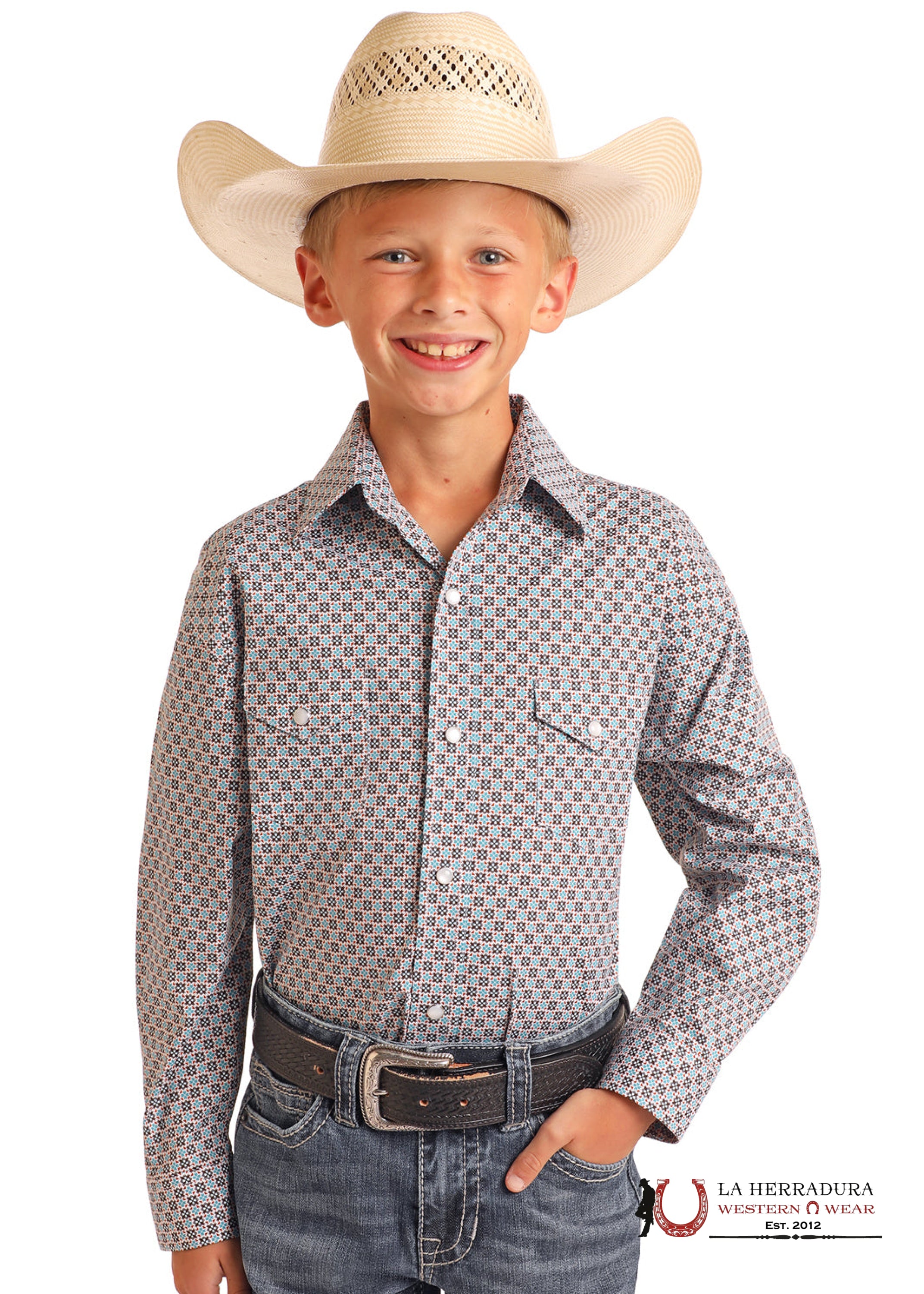 Panhandle Turquoise Long Sleeve With Flore Print Shirt Boys - 5680 NIÑOS