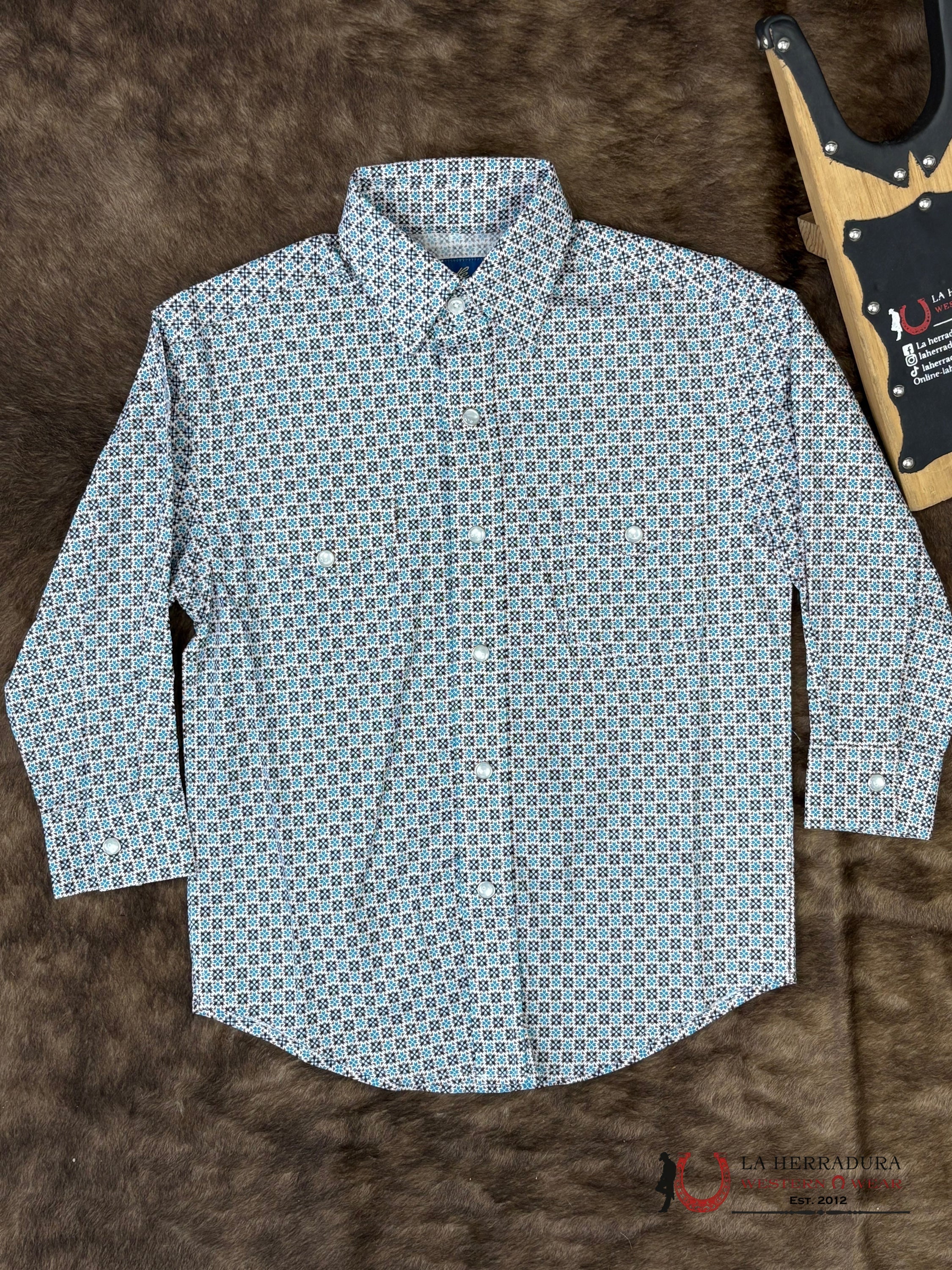 Panhandle Turquoise Long Sleeve With Flore Print Shirt Boys - 5680 NIÑOS