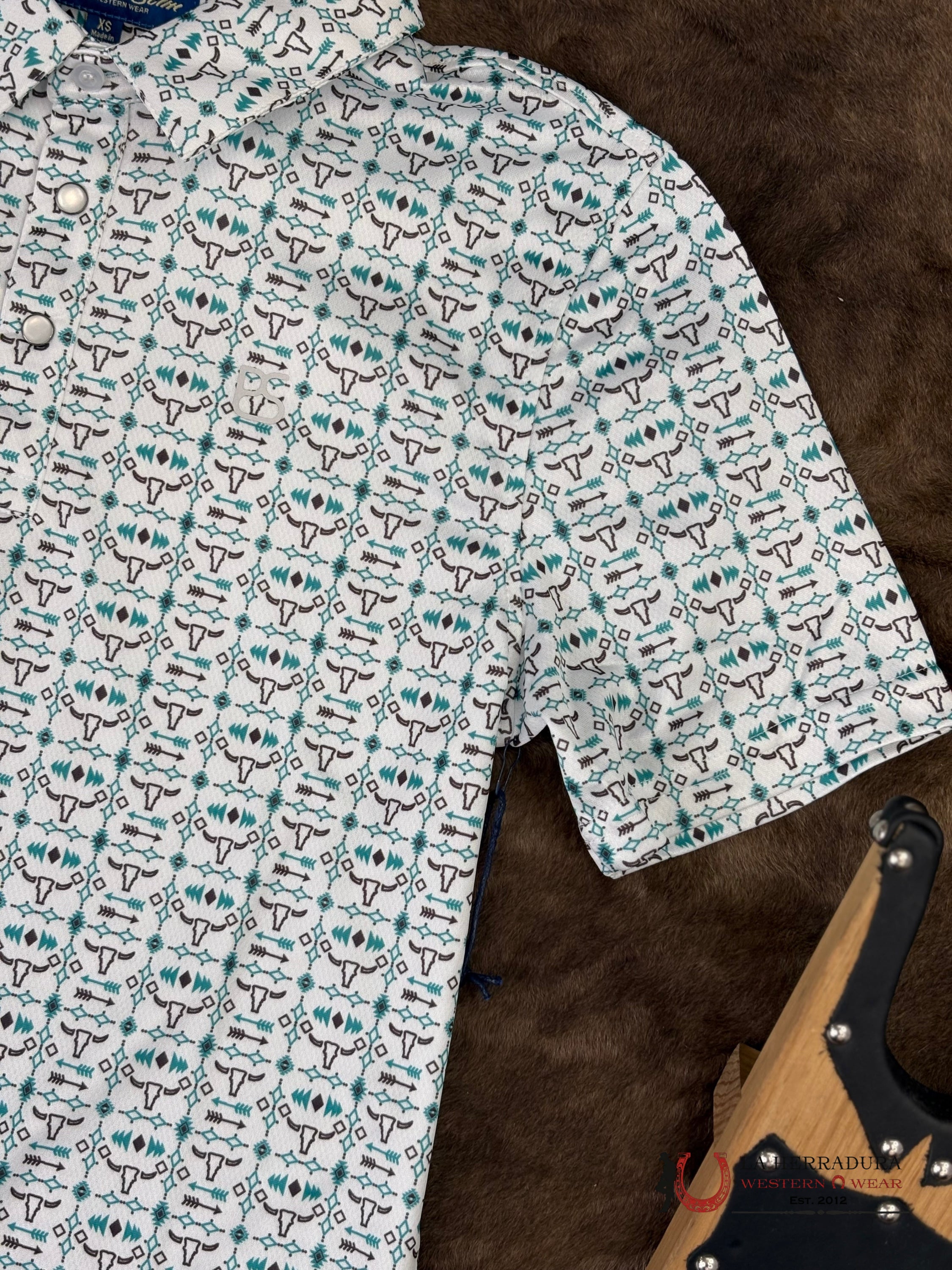 Panhandle Turquoise With Aztec Print Short Sleeve Shirt - 6521 ROPA HOMBRES