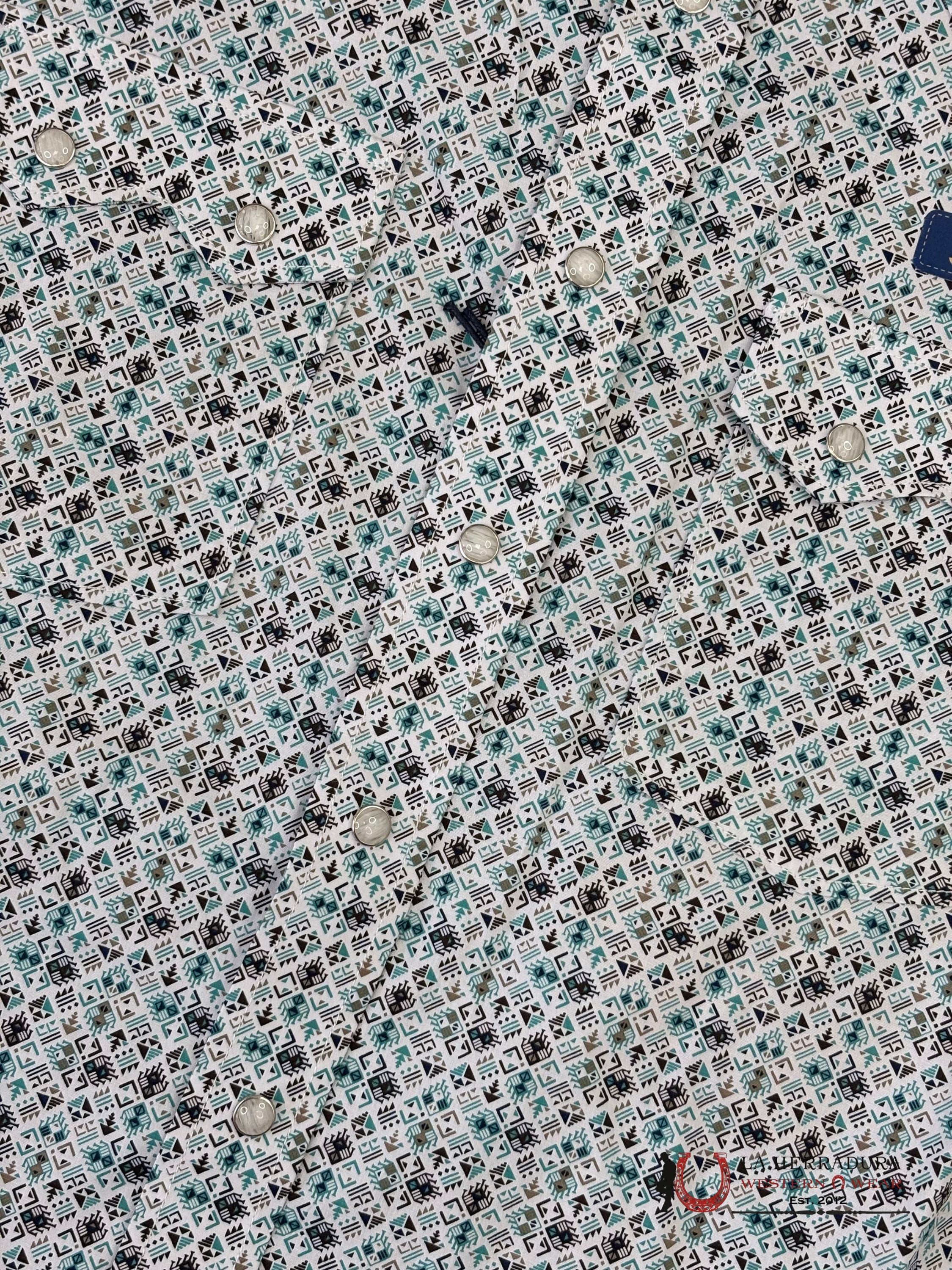 Panhandle Turquoise With Multi Color Aztec Print Long Sleeve Shirt - 6539 ROPA HOMBRES