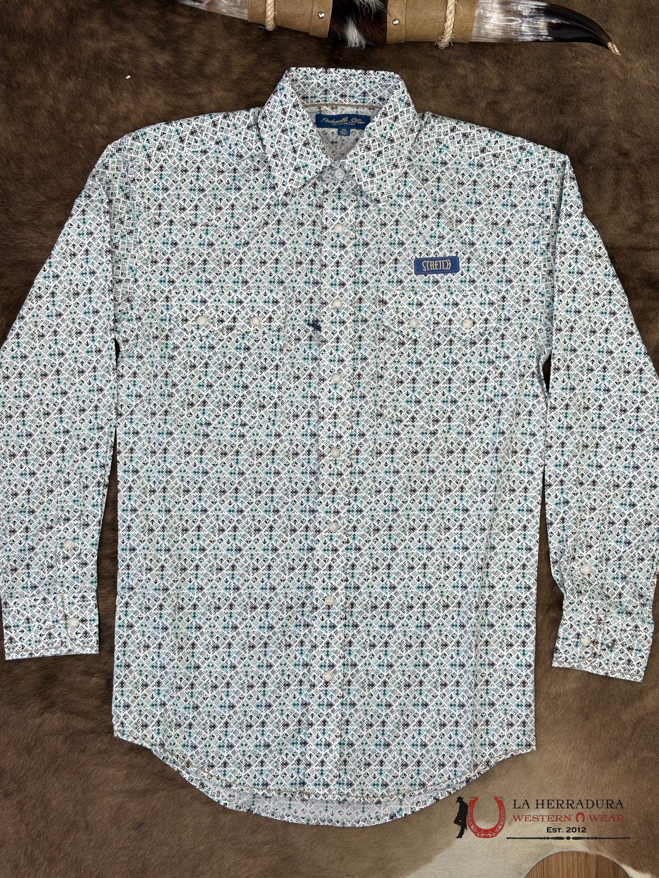 Panhandle Turquoise With Multi Color Aztec Print Long Sleeve Shirt - 6539 ROPA HOMBRES
