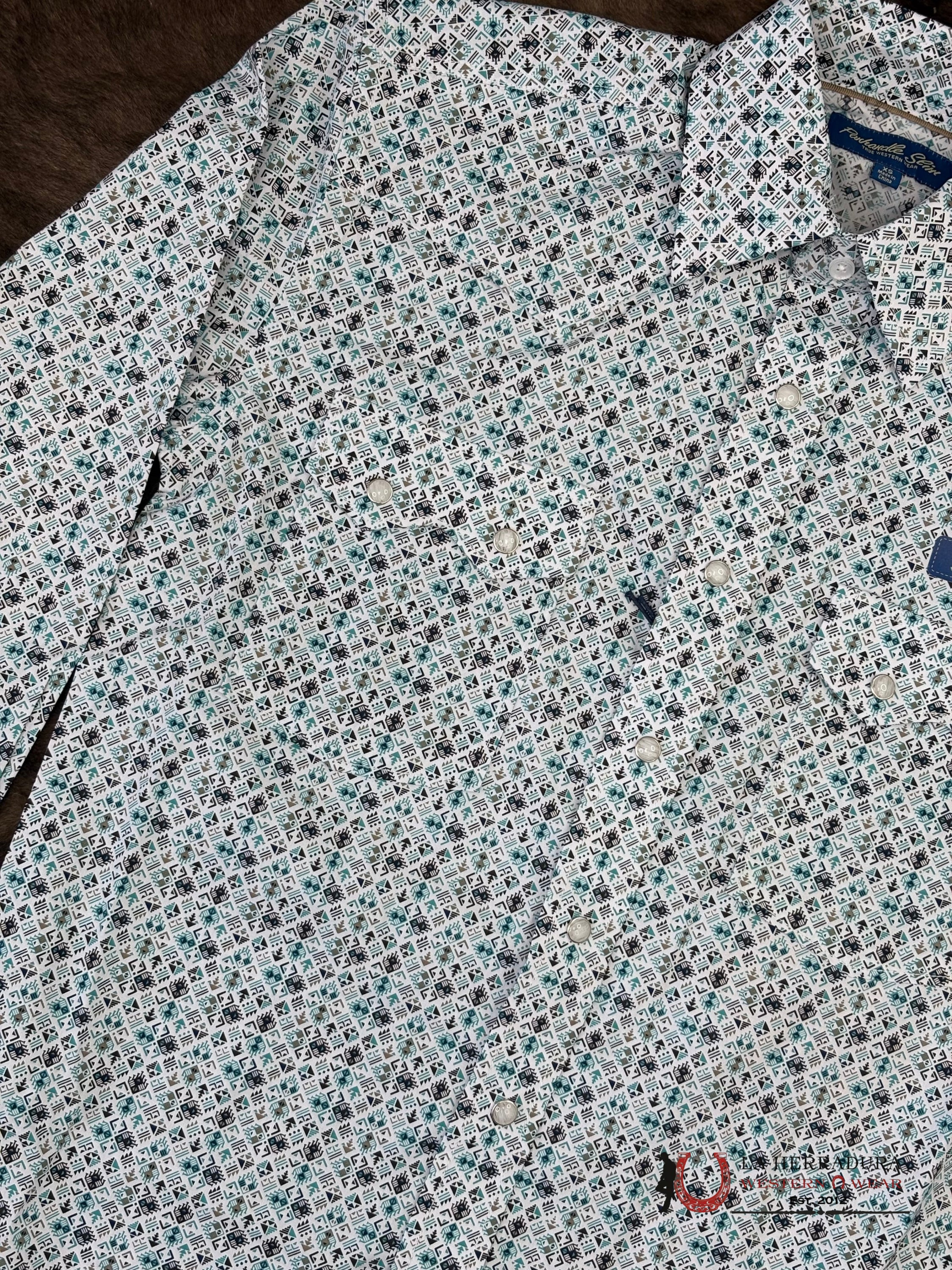 Panhandle Turquoise With Multi Color Aztec Print Long Sleeve Shirt - 6539 ROPA HOMBRES