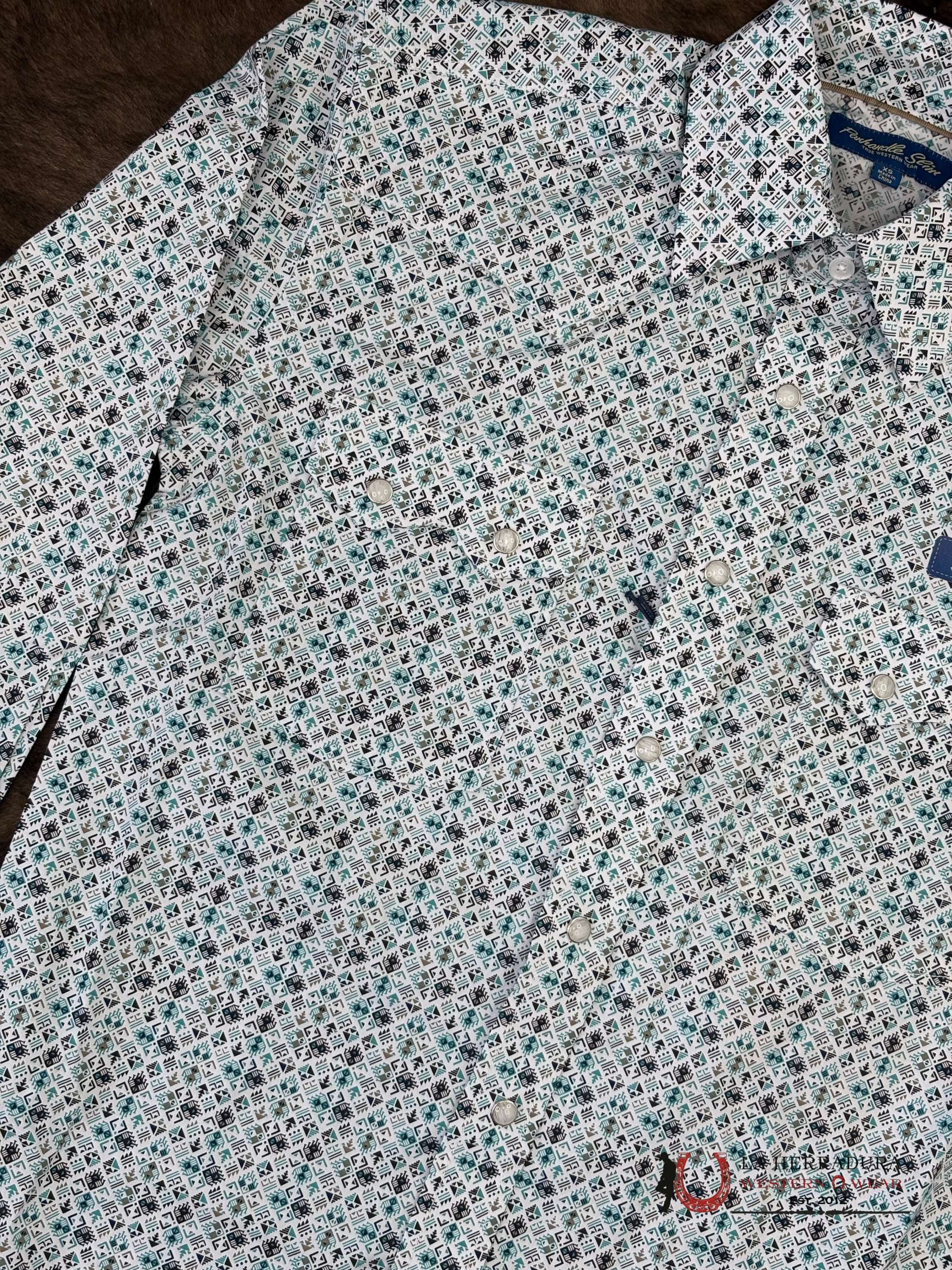 Panhandle Turquoise With Multi Color Aztec Print Long Sleeve Shirt - 6539 ROPA HOMBRES