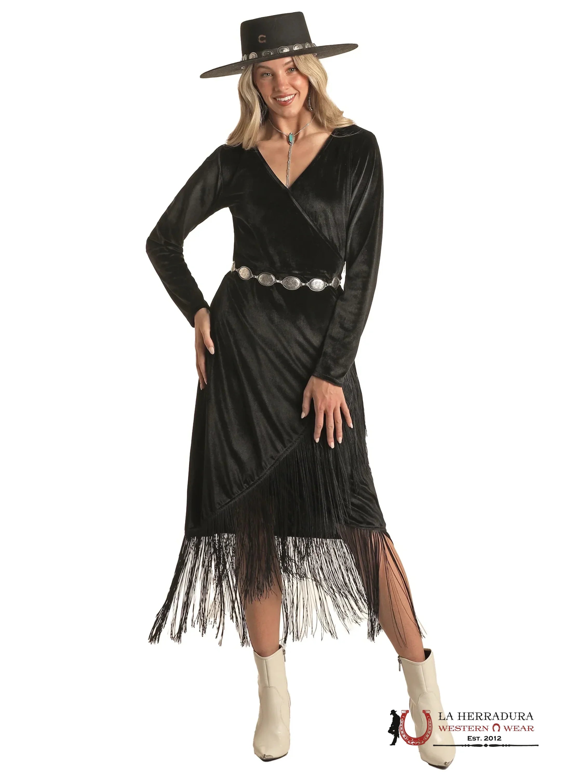 Panhandle Velvet fringe wrap DRESS BLACK - LWD1R02849 ROPA MUJERES