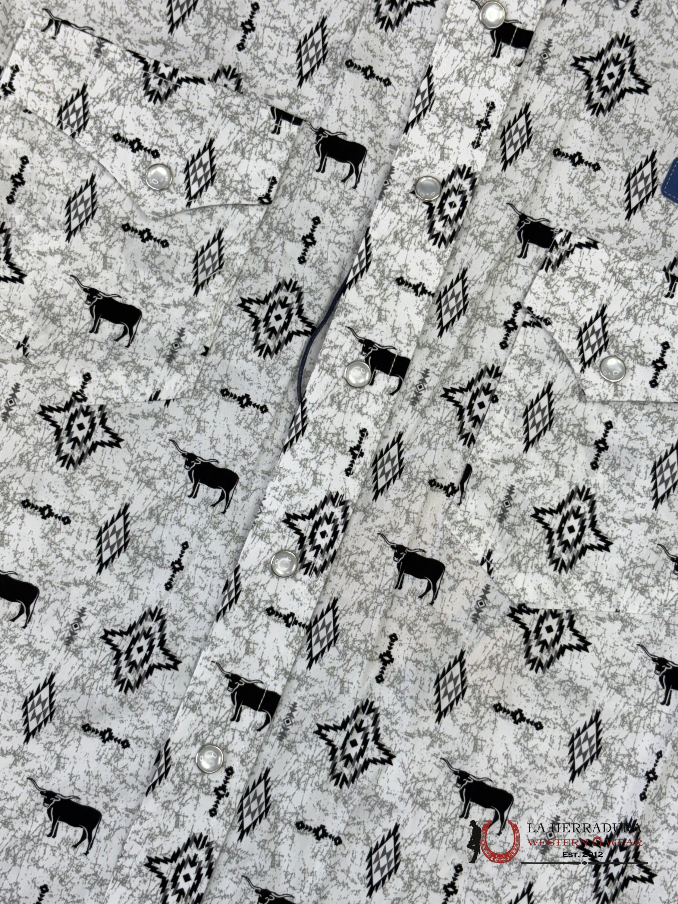 Panhandle White With Black Aztec Print Short Sleeve Shirt - 6553 ROPA HOMBRES