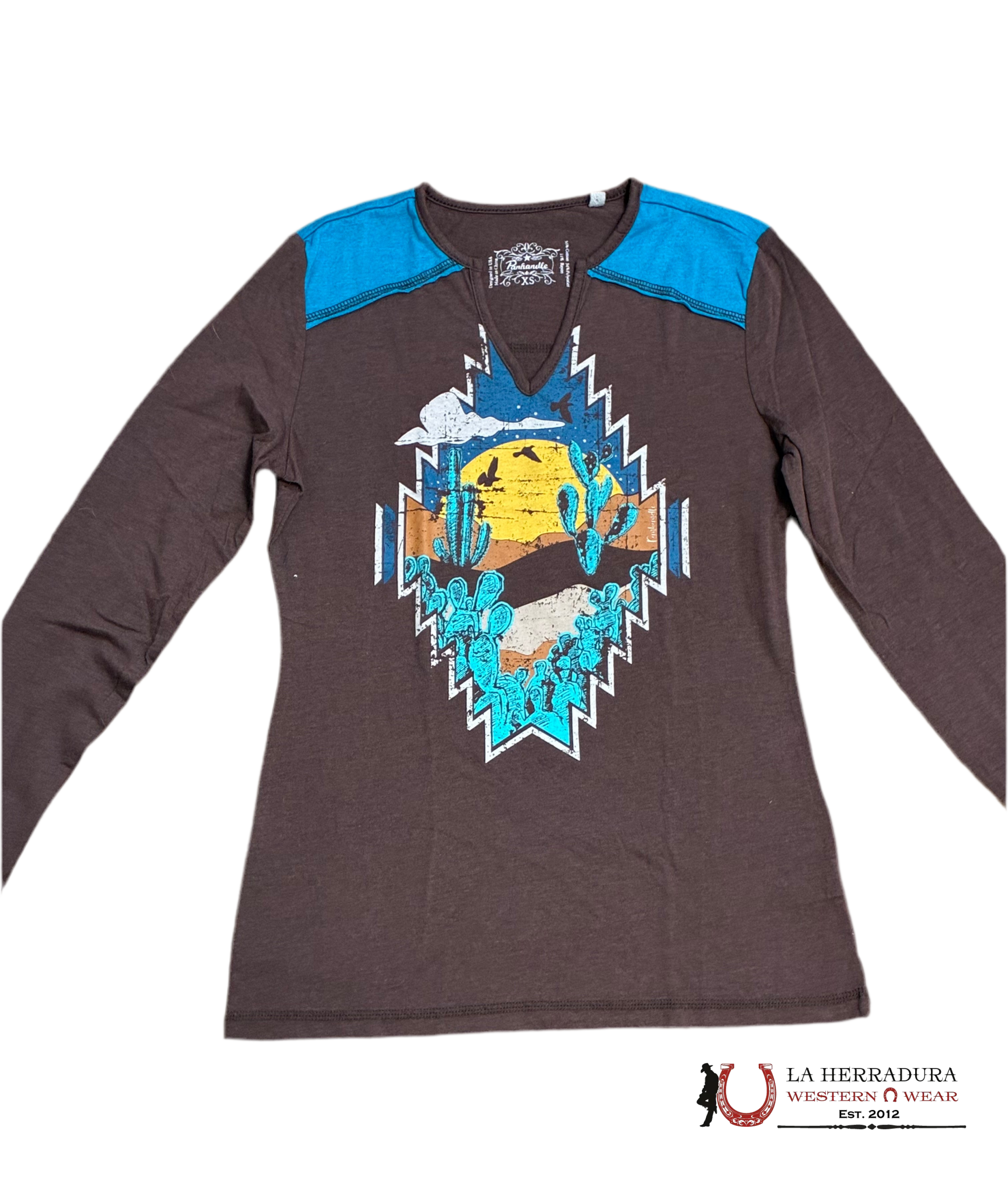 PANHANDLE WOMEN T -SHIRT LONG SLEEVE CHOCOLATE YOKEE GRAPHIC WLWT22R0HI ROPA MUJERES