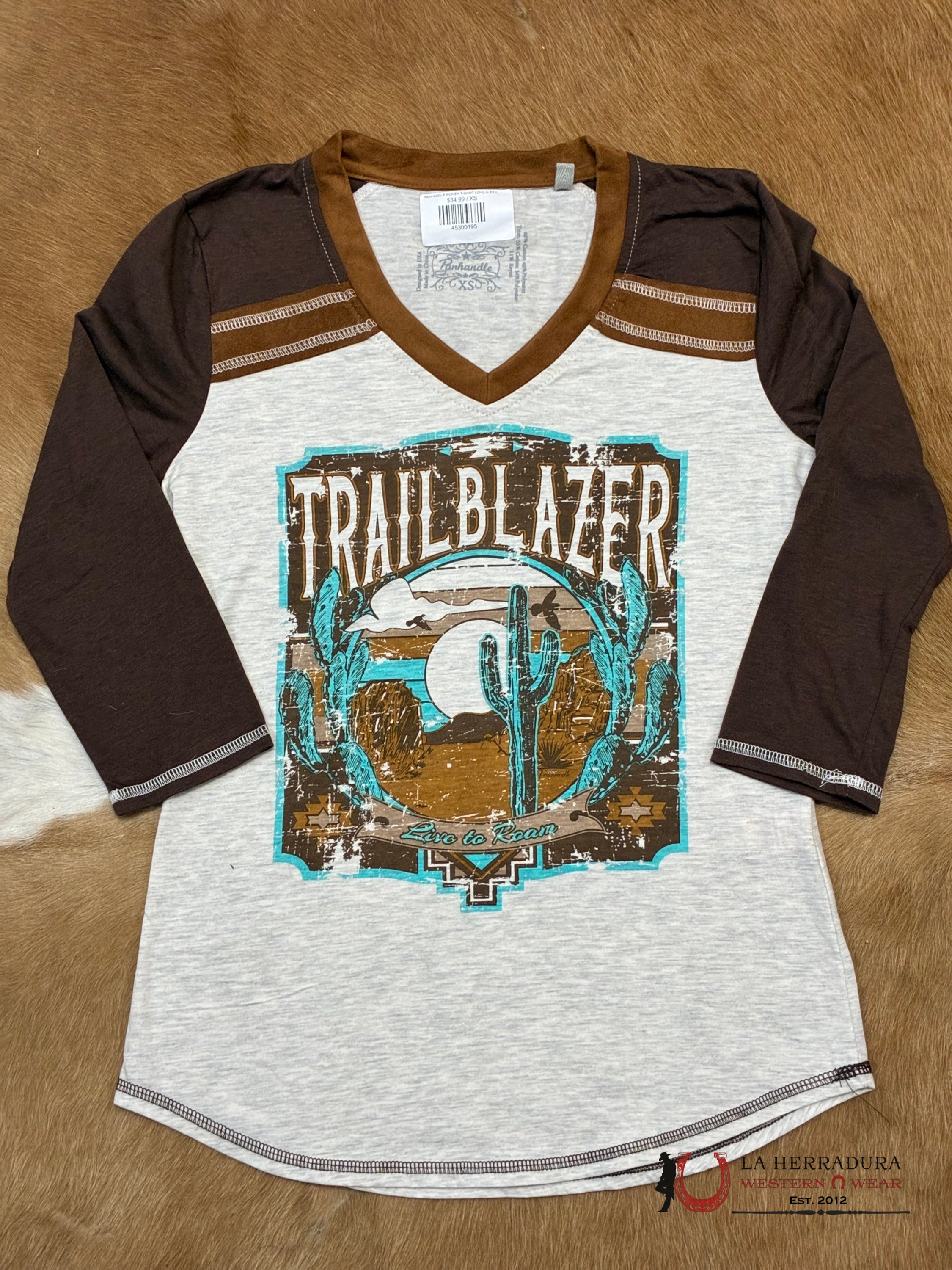 PANHANDLE WOMEN T-SHIRT LONG SLEEVE SHIRT BROWN SLEEVES TRAIL BLAZER FRAM ROPA MUJERES