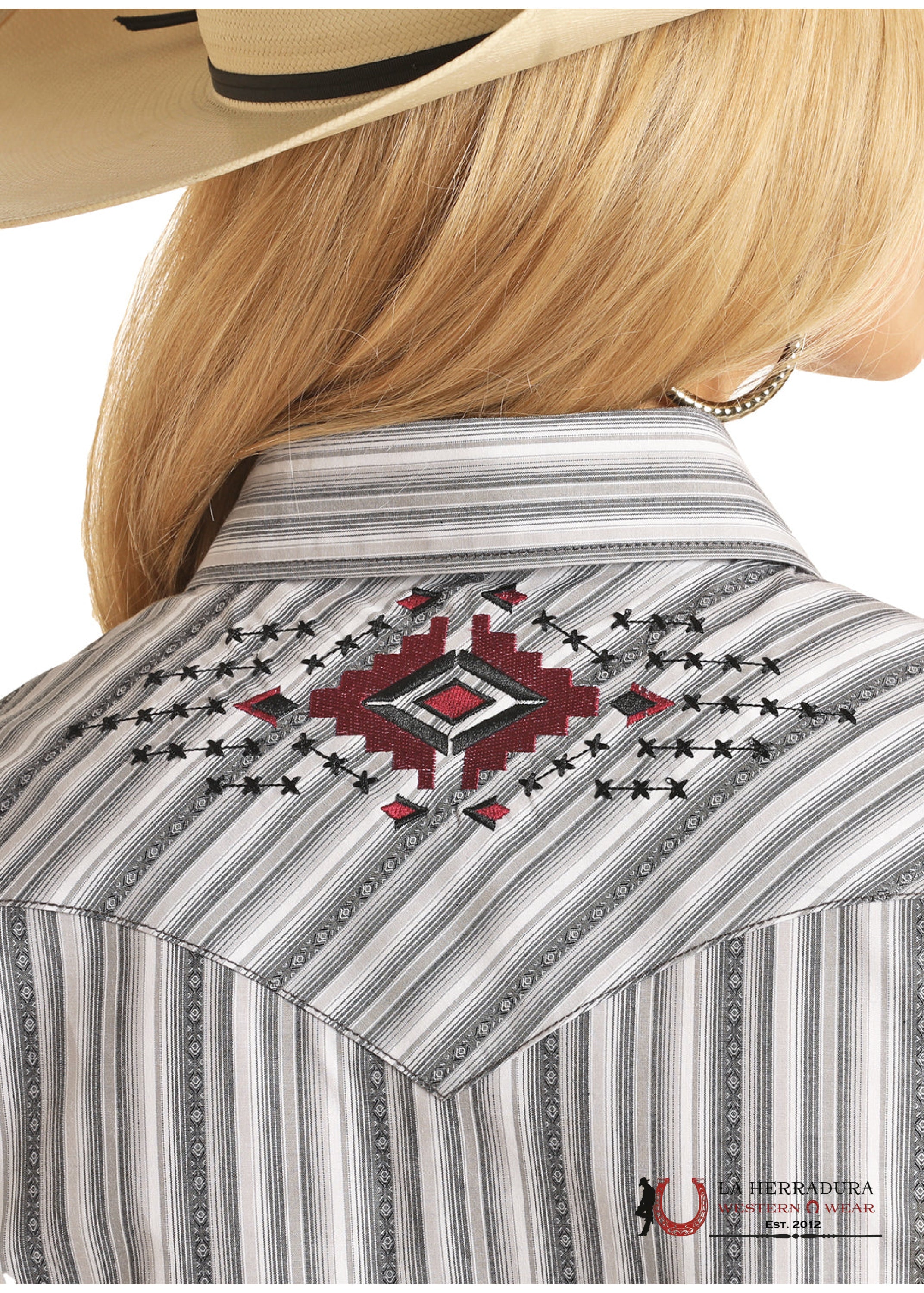 PANHANDLE WOMENS GREY ARROW CHEST LONG SLEEVE SNAP SHIRT R4S3298 ROPA MUJERES