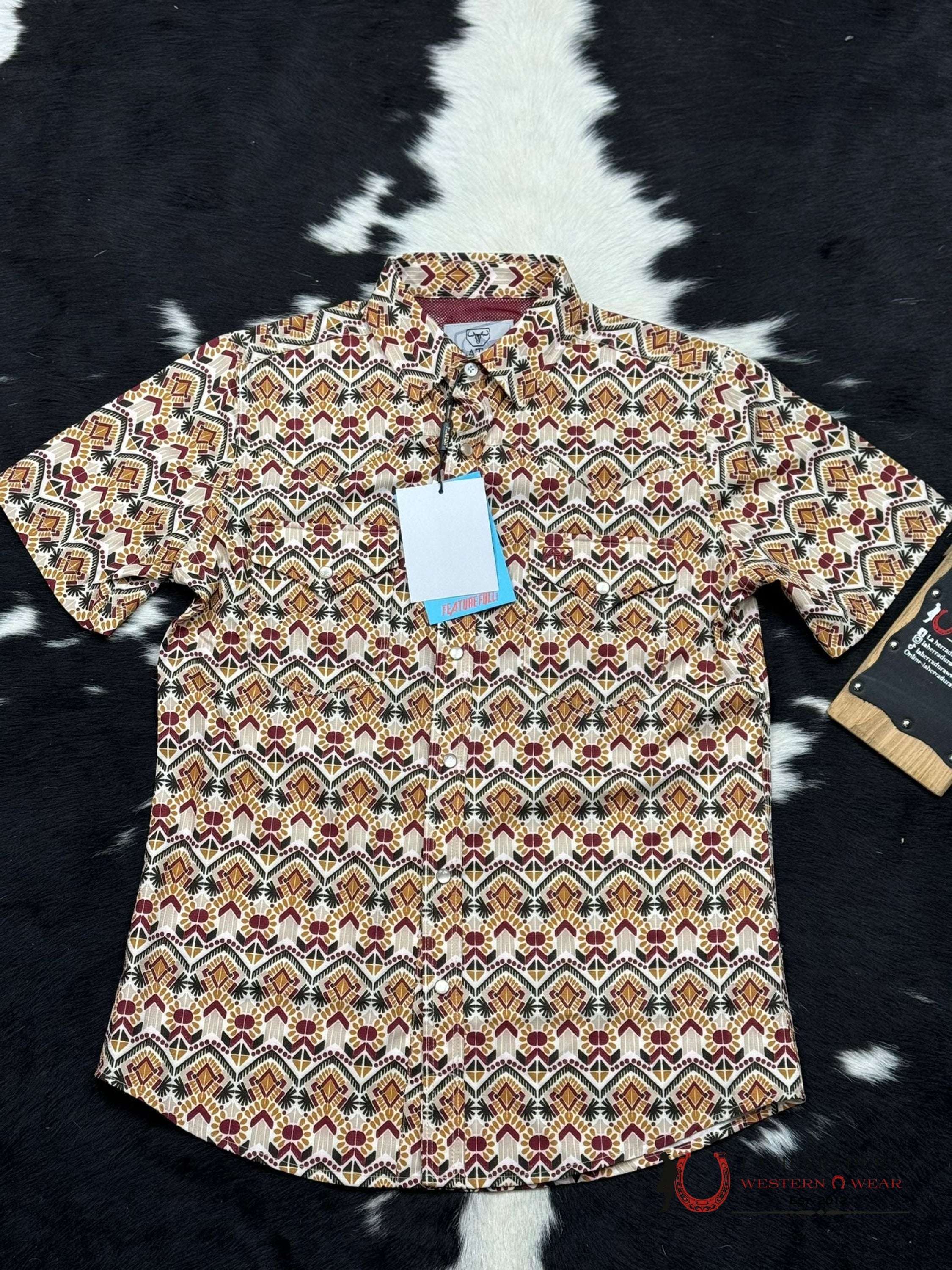 Platini Beige Red Dri Fit Sanp Short Sleeve Shirt Ropa Hombres