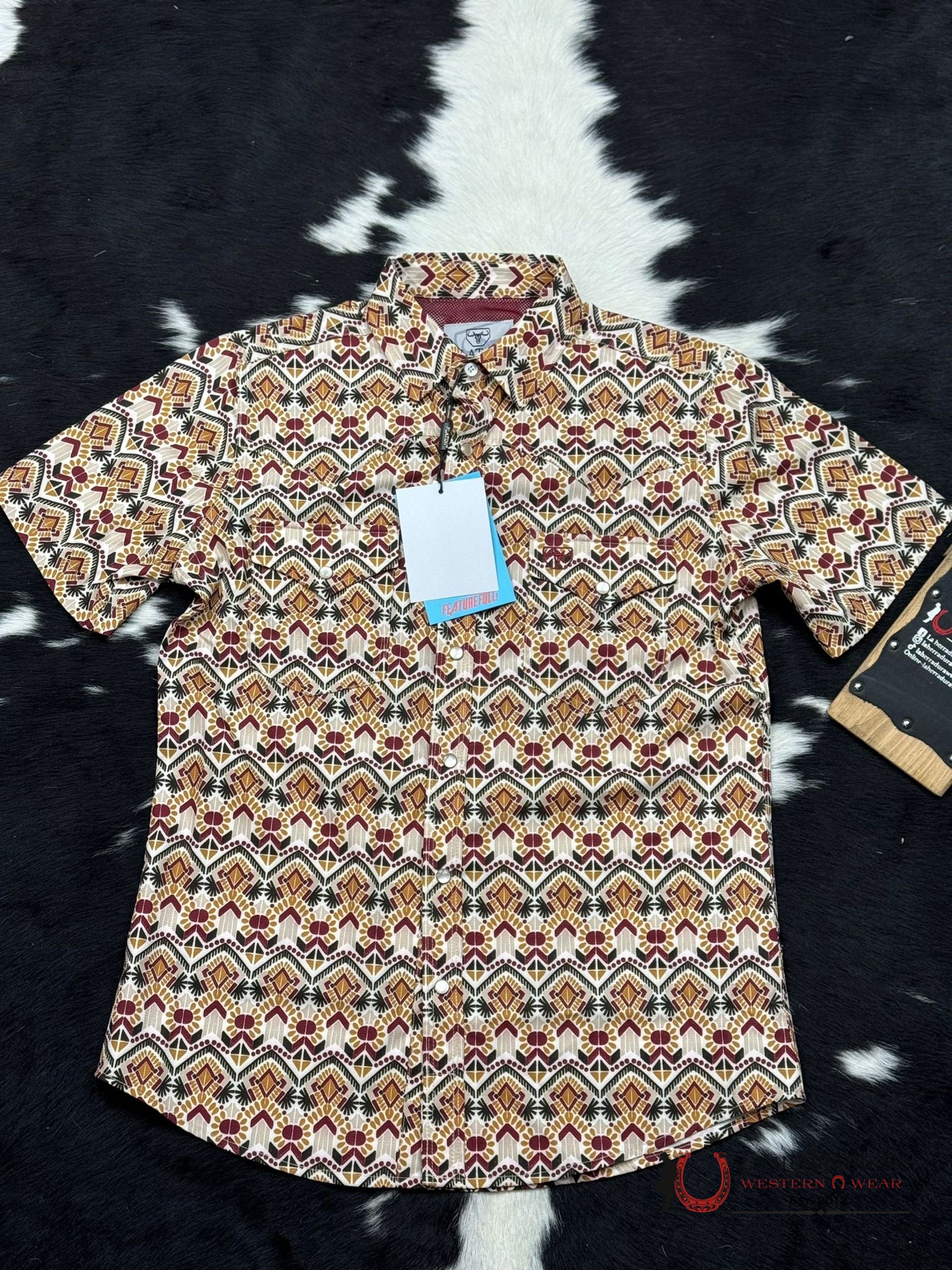 Platini Beige Red Dri Fit Sanp Short Sleeve Shirt Ropa Hombres