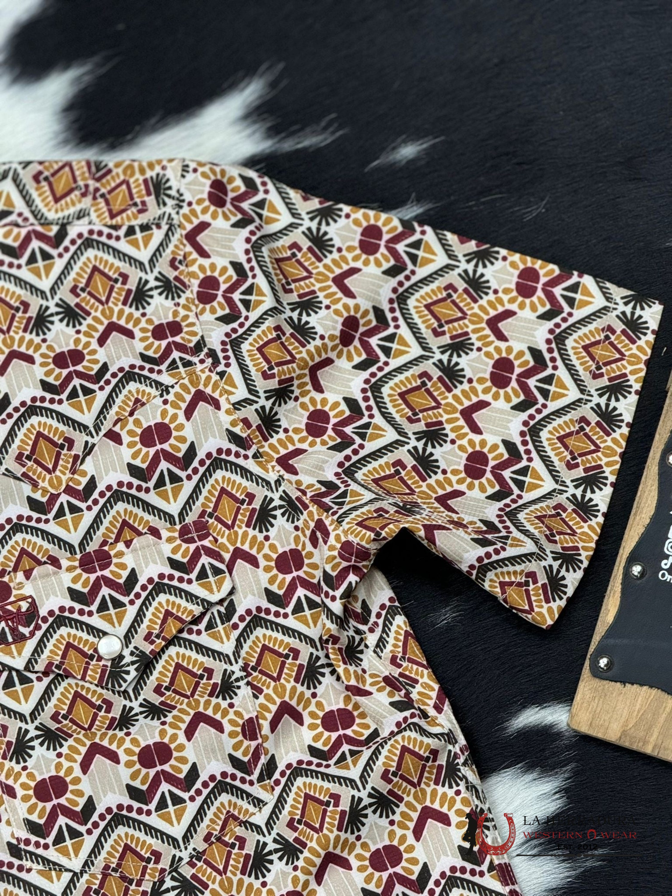 Platini Beige Red Dri Fit Sanp Short Sleeve Shirt Ropa Hombres