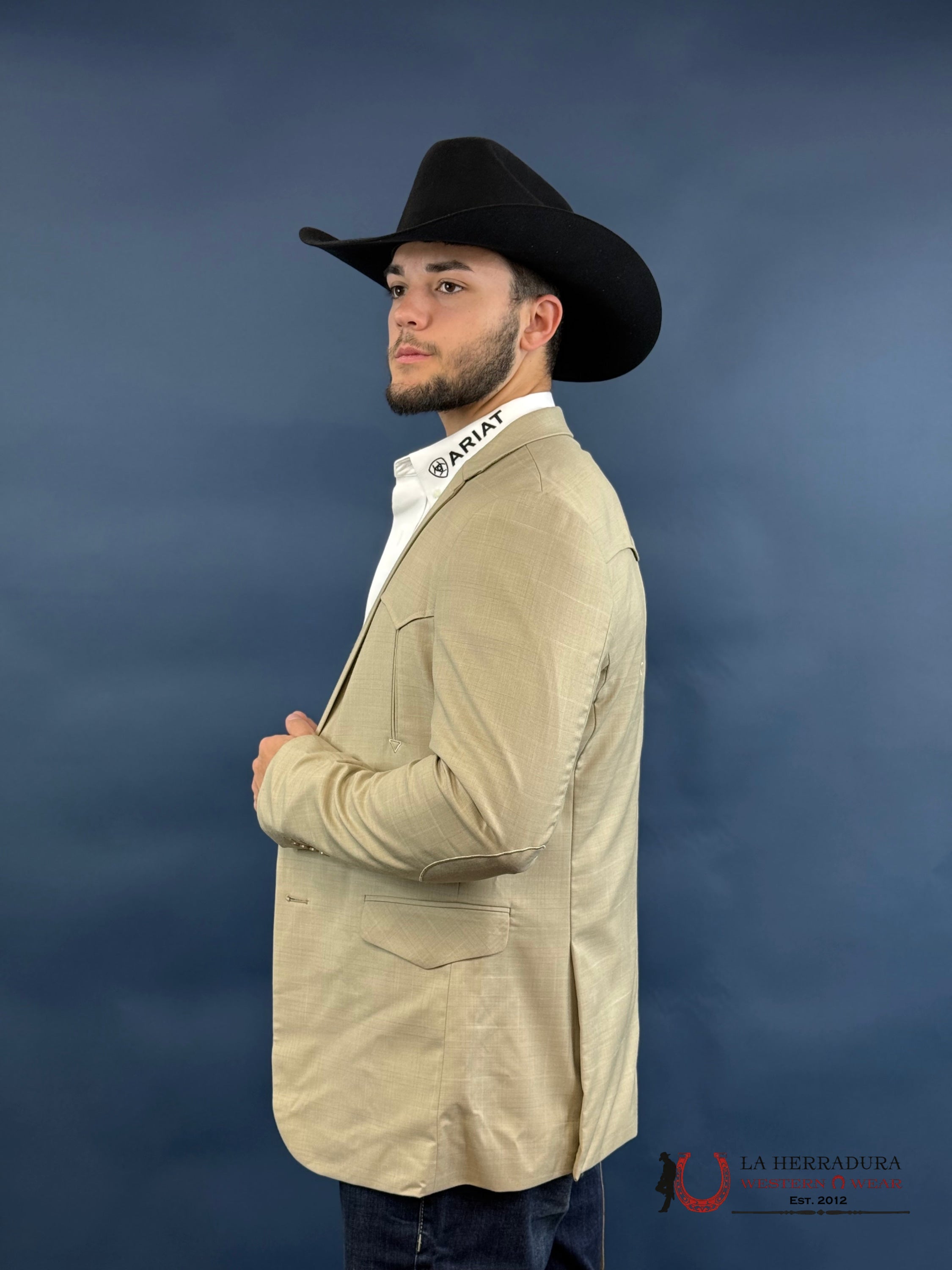 Beige Smooth Liso Tela Rancher Blazer- Blz10124 Ropa Hombres