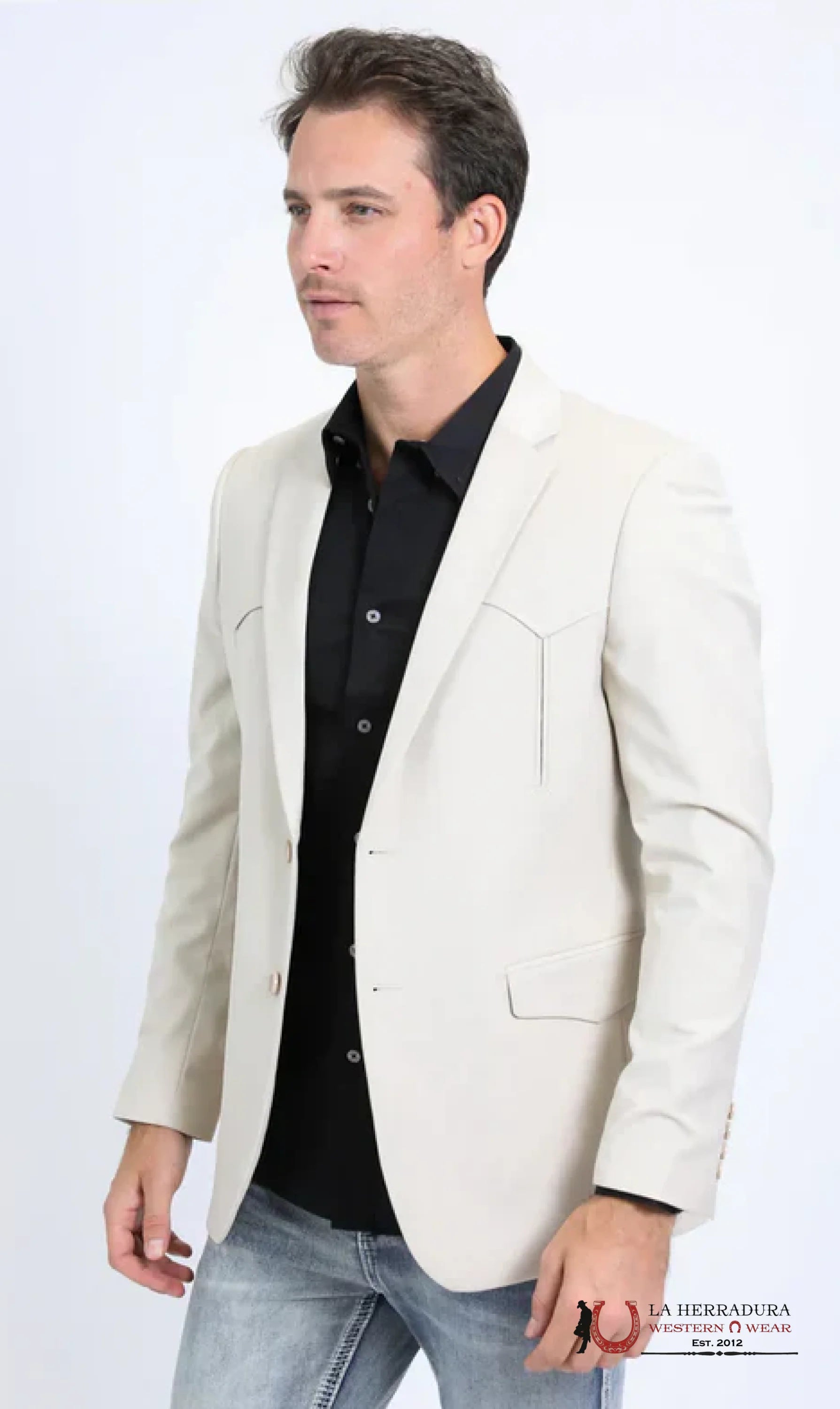 PLATINI BEIGE SMOOTH LISO TELA RANCHER BLAZER W/ BROWN FLORAL INSIDE - BLW10523 ROPA HOMBRES