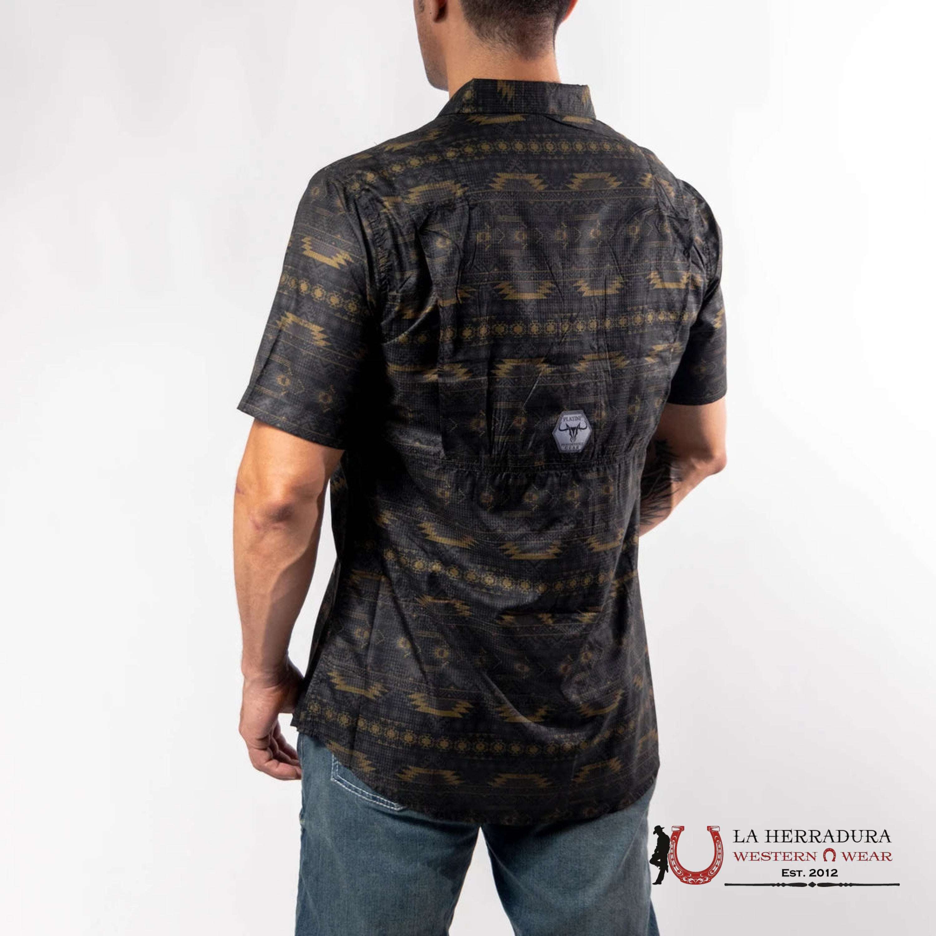 PLATINI BLACK AZTEC SHORT SLEEVE SHIRT PGS9872 ROPA HOMBRES