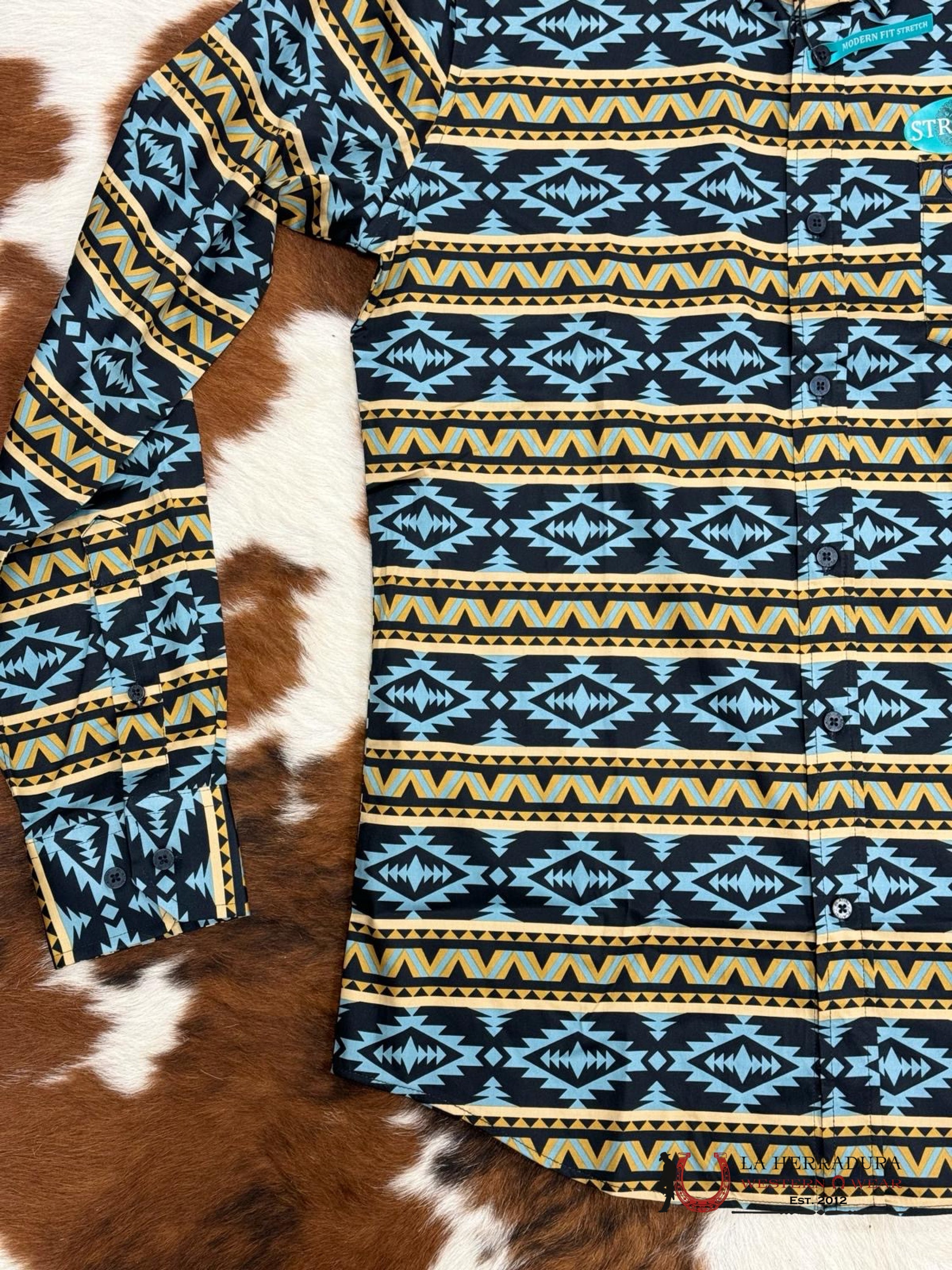 Platini Black Teal Aztec Print Long Sleeve Ropa Hombres