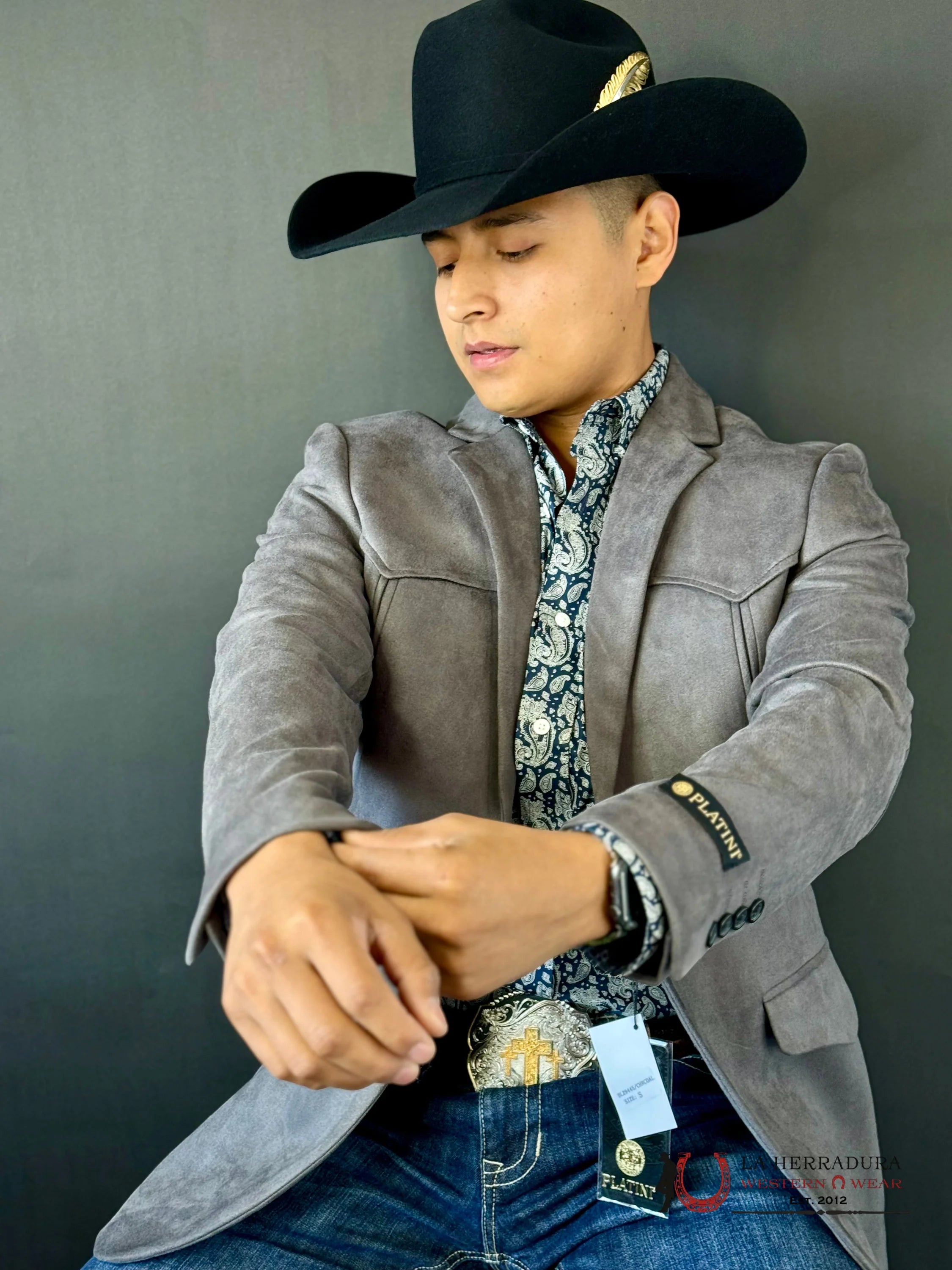 Platini Charcoal Gamuza Suede Blazer Rancher- Bl29445 Ropa Hombres