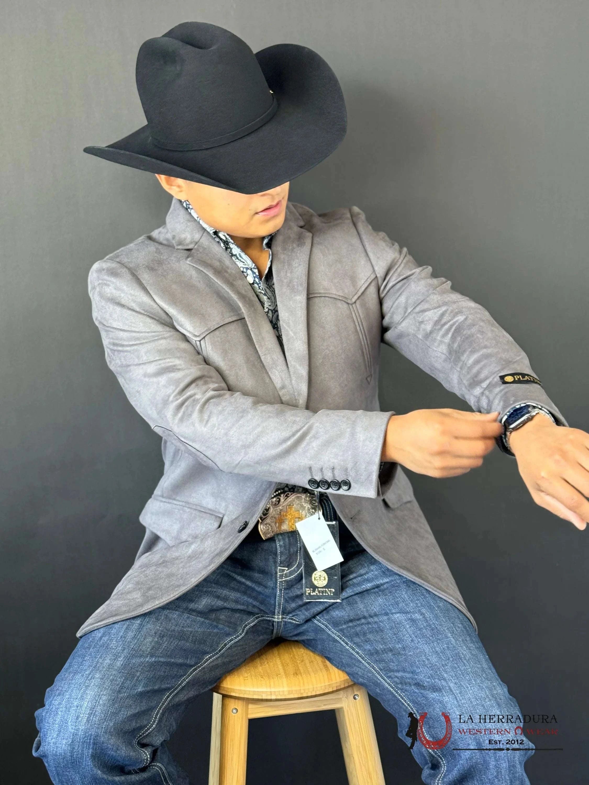 Platini Charcoal Gamuza Suede Blazer Rancher- Bl29445 Ropa Hombres