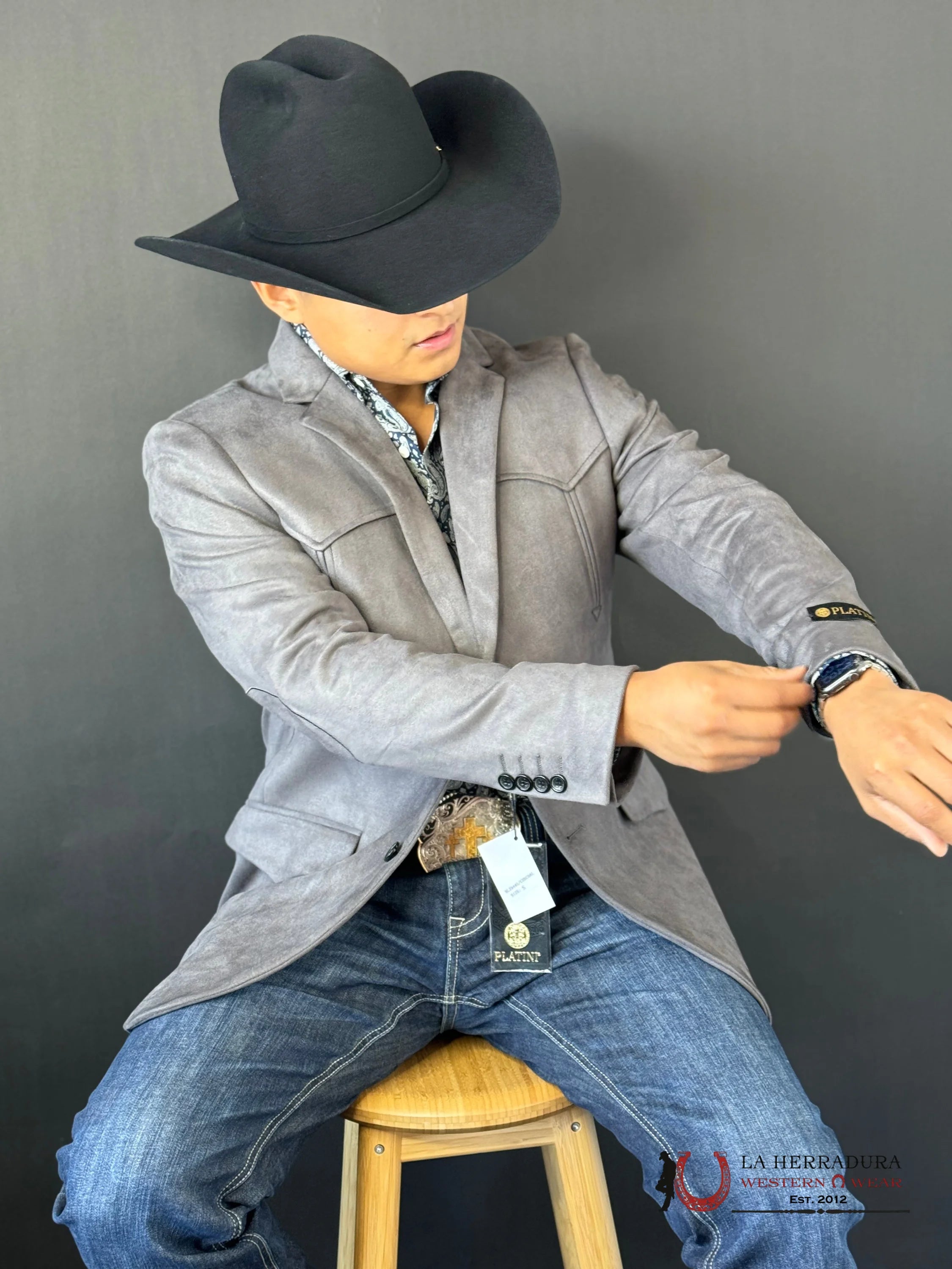 Platini Charcoal Gamuza Suede Blazer Rancher- Bl29445 Ropa Hombres