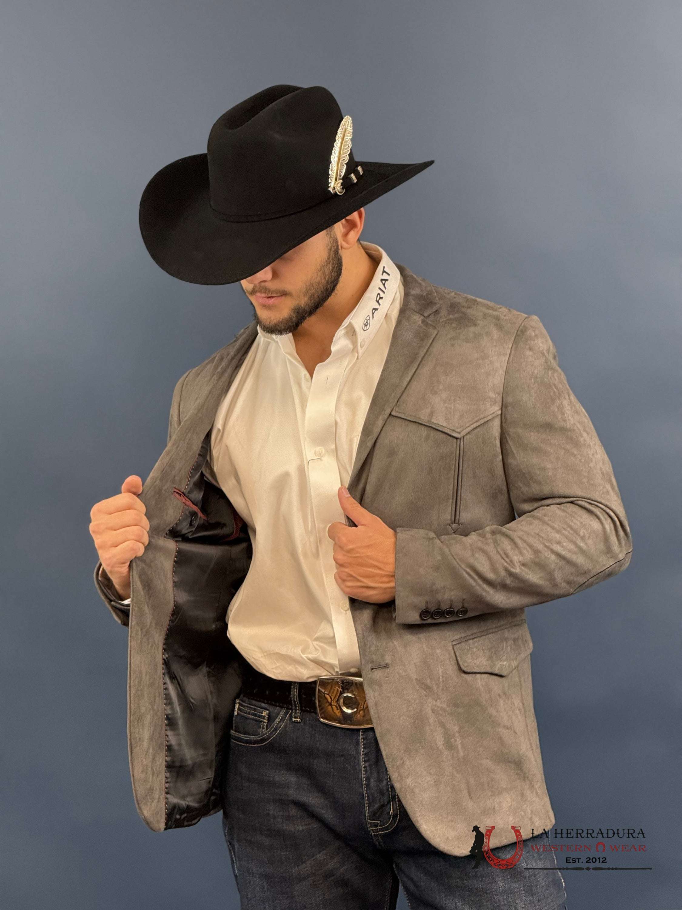 Platini Charcoal Gamuza Suede Blazer Rancher- Bl29445 Ropa Hombres