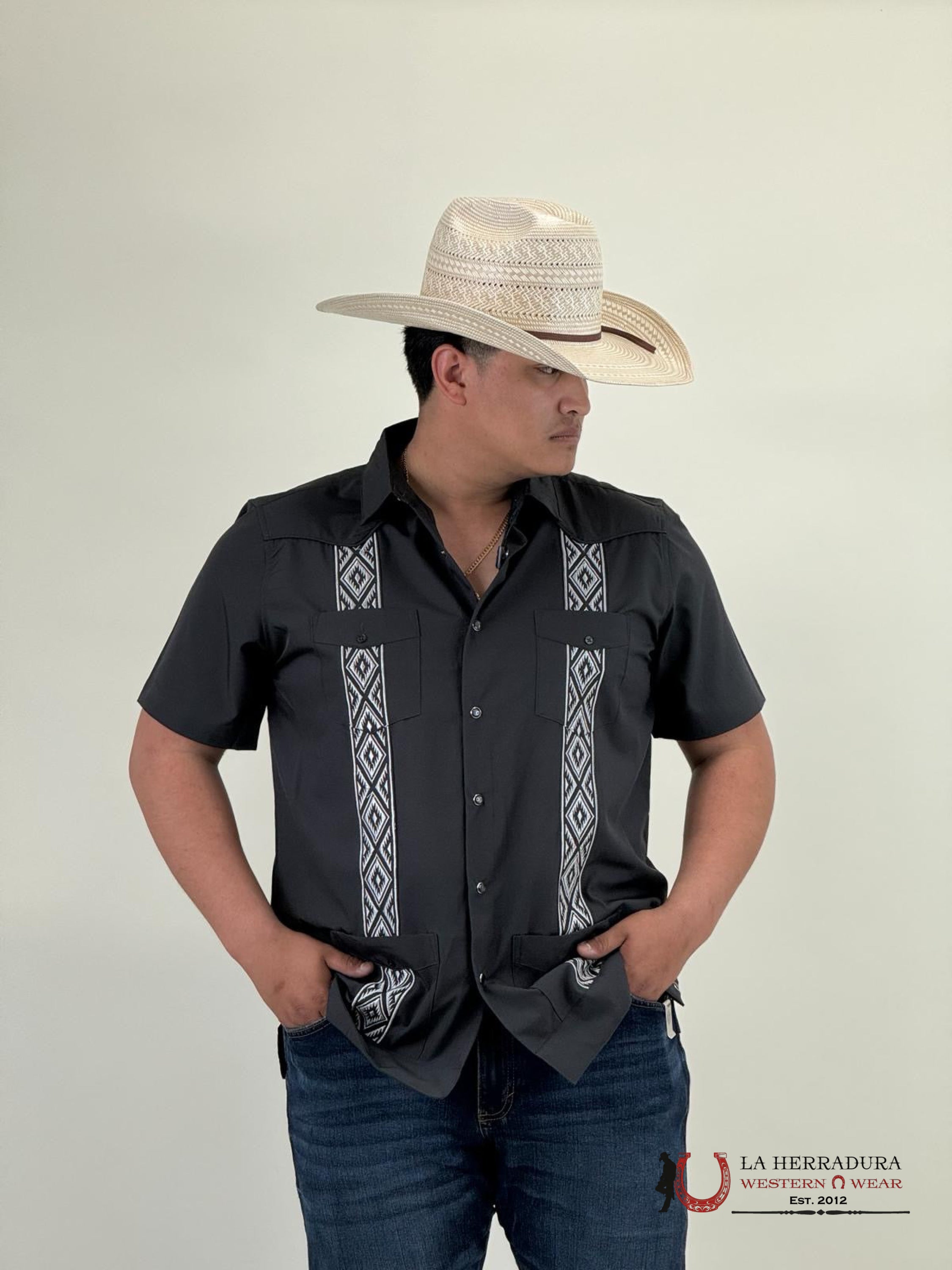 Platini Charcoal Guayabera Snap Short Sleeve Shirt Ropa Hombres