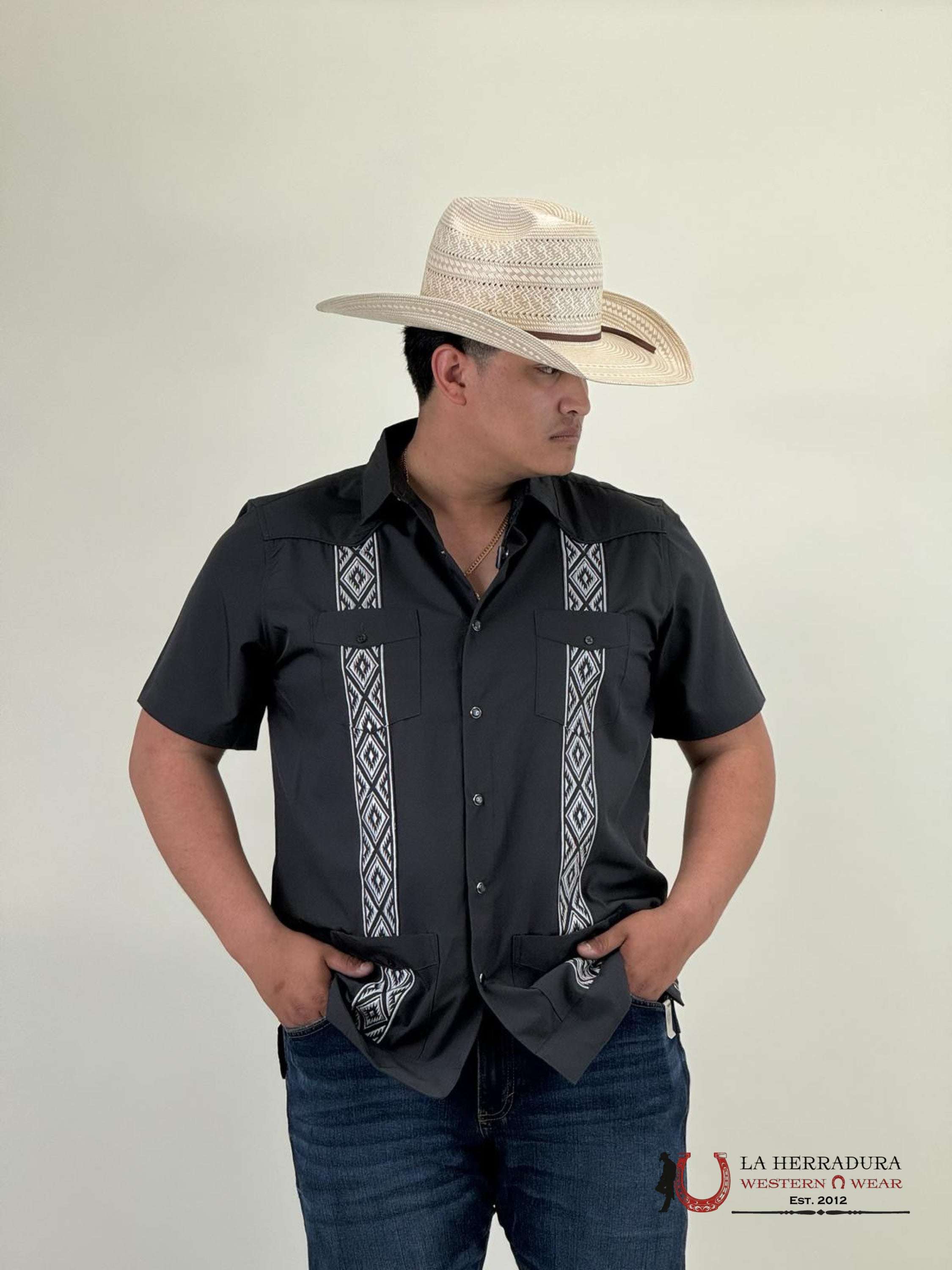 Platini Charcoal Guayabera Snap Short Sleeve Shirt Ropa Hombres