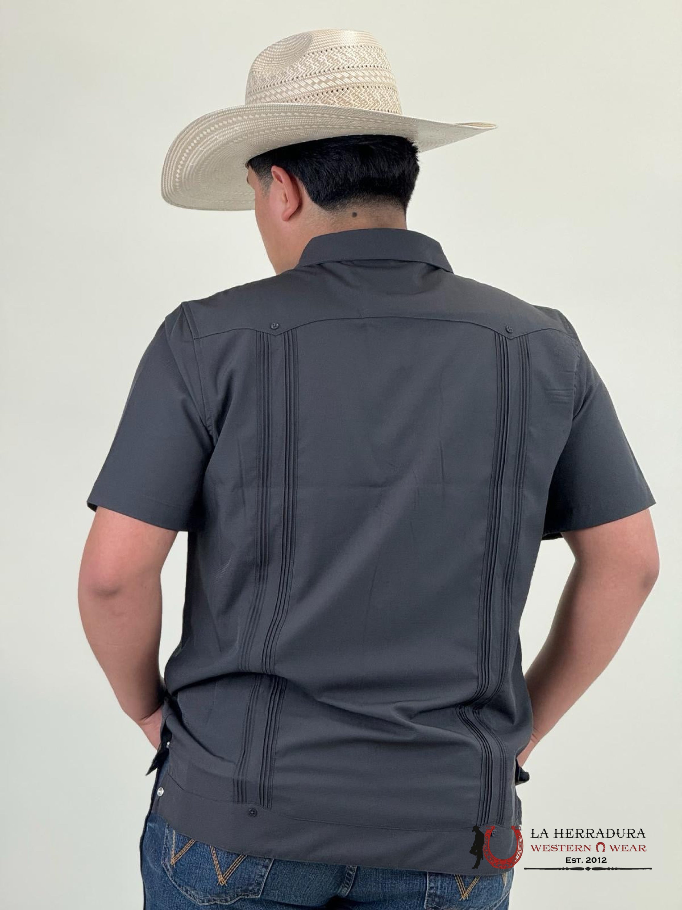 Platini Charcoal Guayabera Snap Short Sleeve Shirt Ropa Hombres