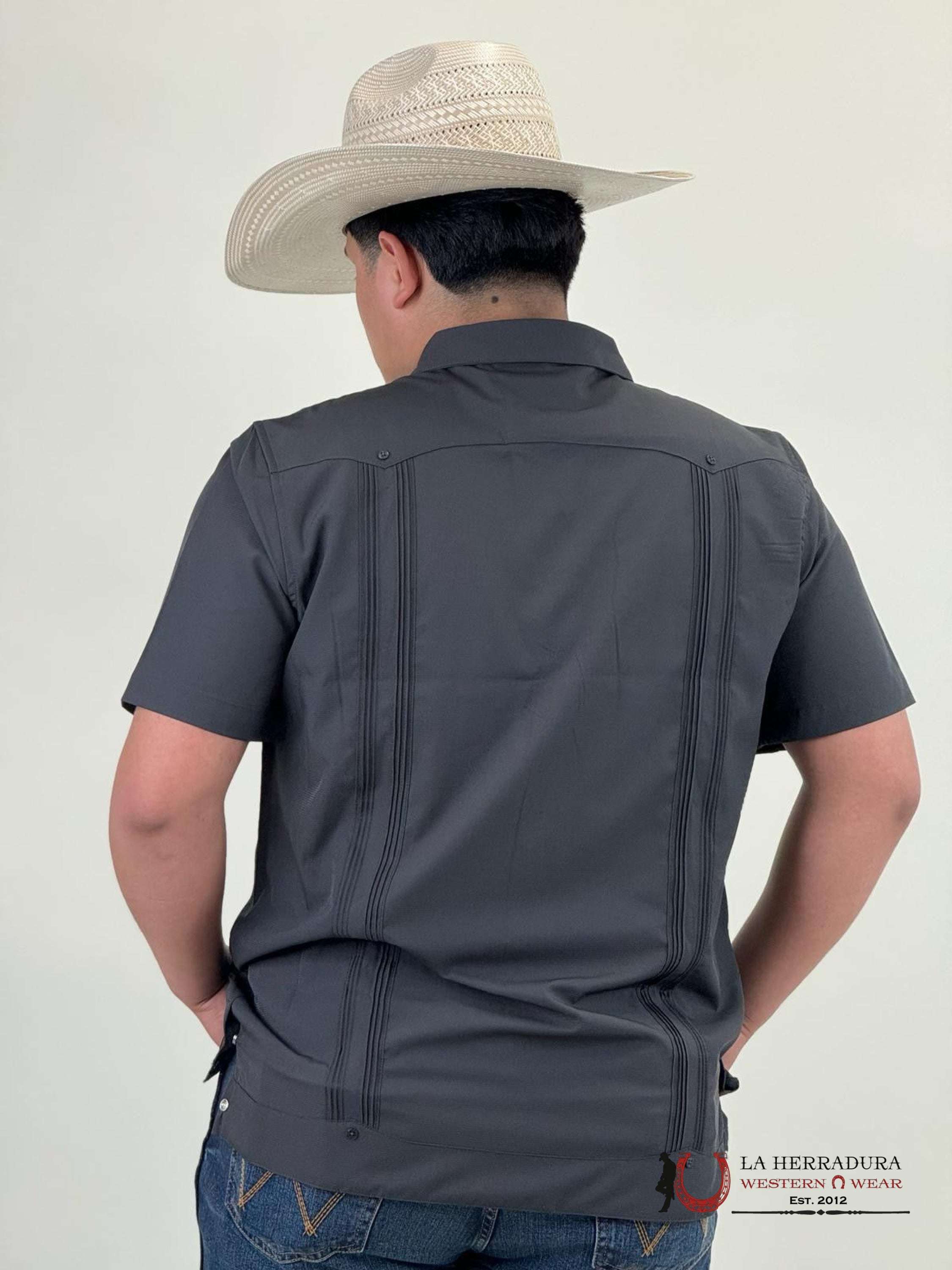 Platini Charcoal Guayabera Snap Short Sleeve Shirt Ropa Hombres