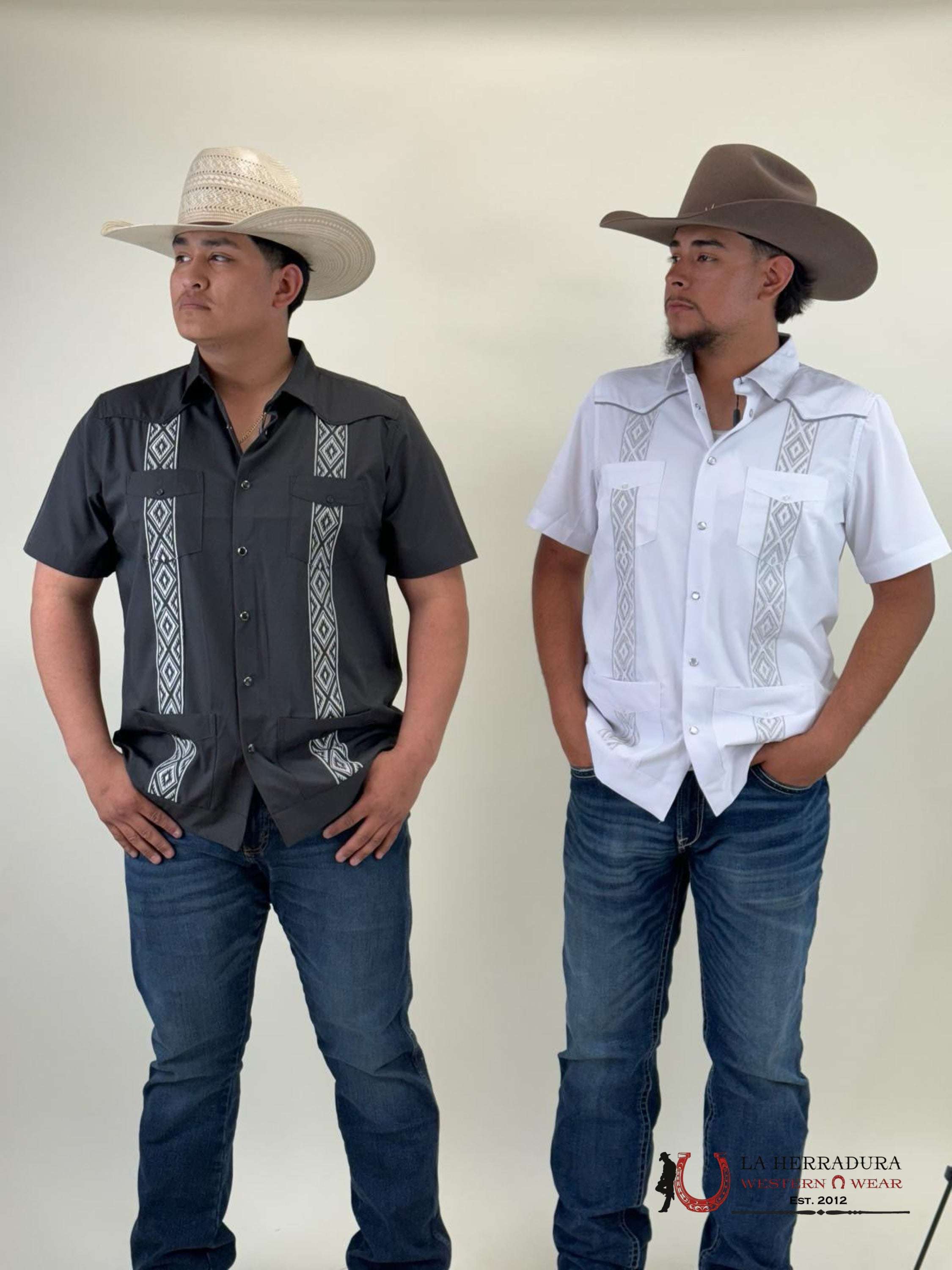 Platini Charcoal Guayabera Snap Short Sleeve Shirt Ropa Hombres