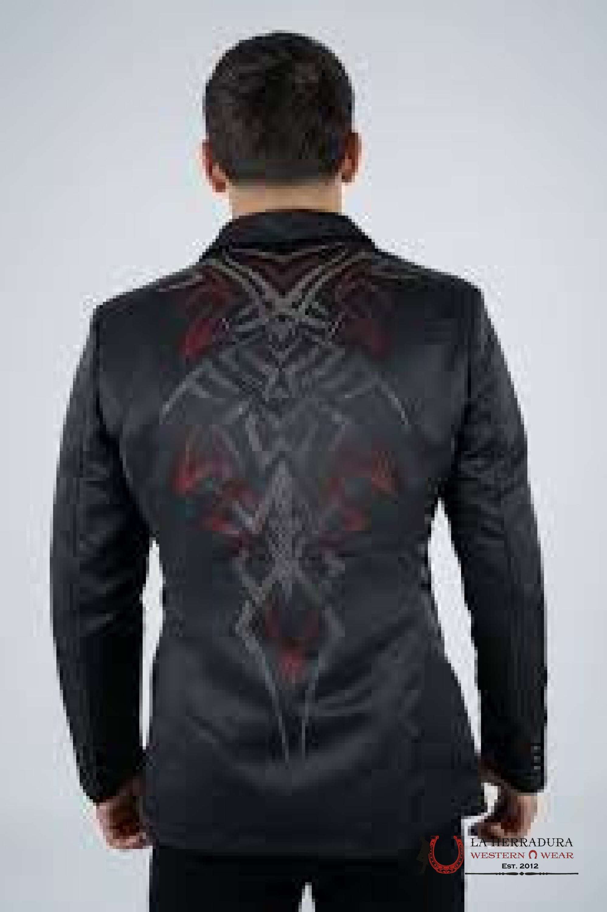 PLATINI MENS BLACK BLAZER WITH RED AND SILVER RHINESTONES- BLZ8100 ROPA HOMBRES
