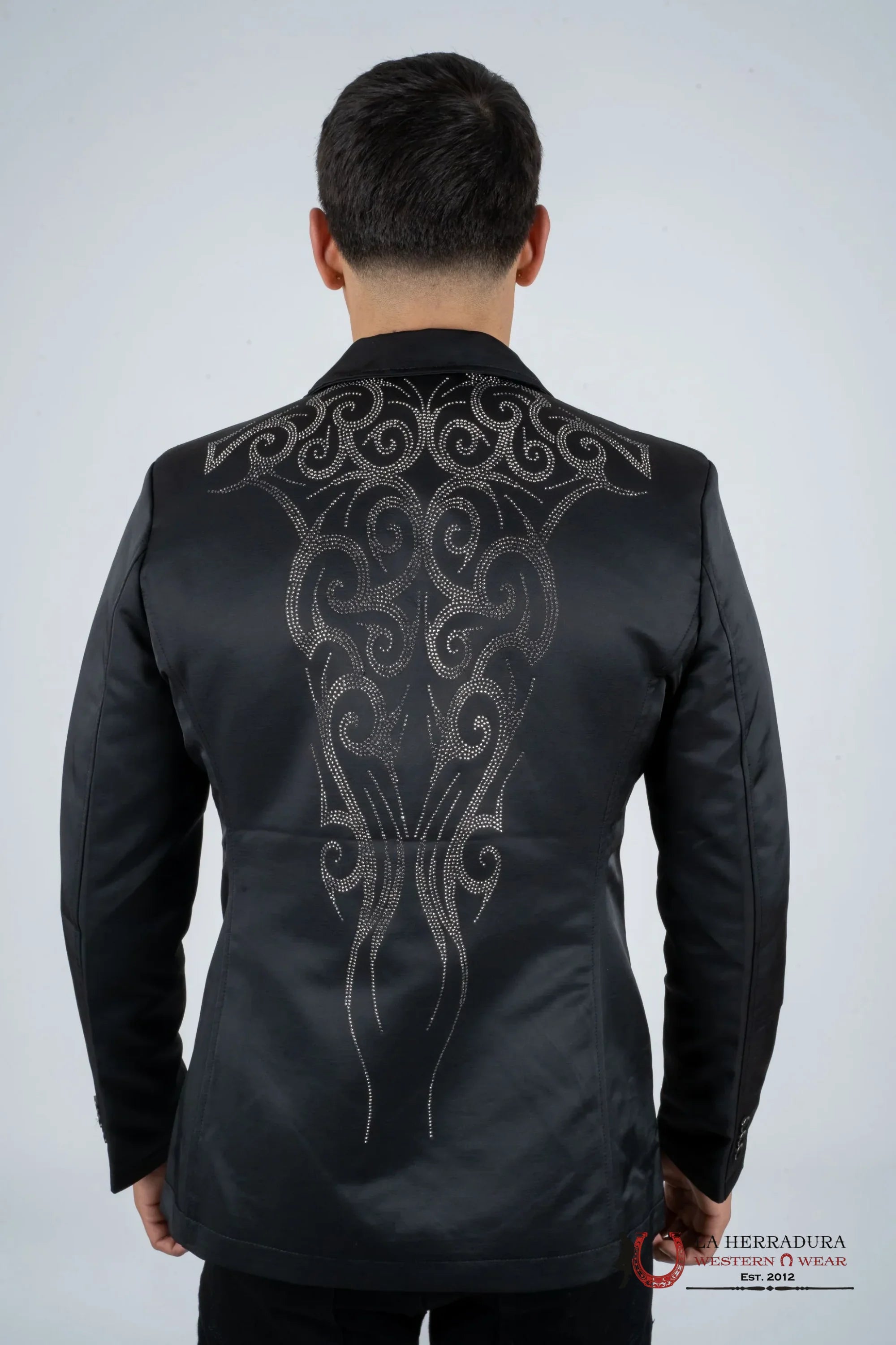 PLATINI MENS BLACK BLAZER WITH SILVER RHINESTONES- BLZ8098 ROPA HOMBRES