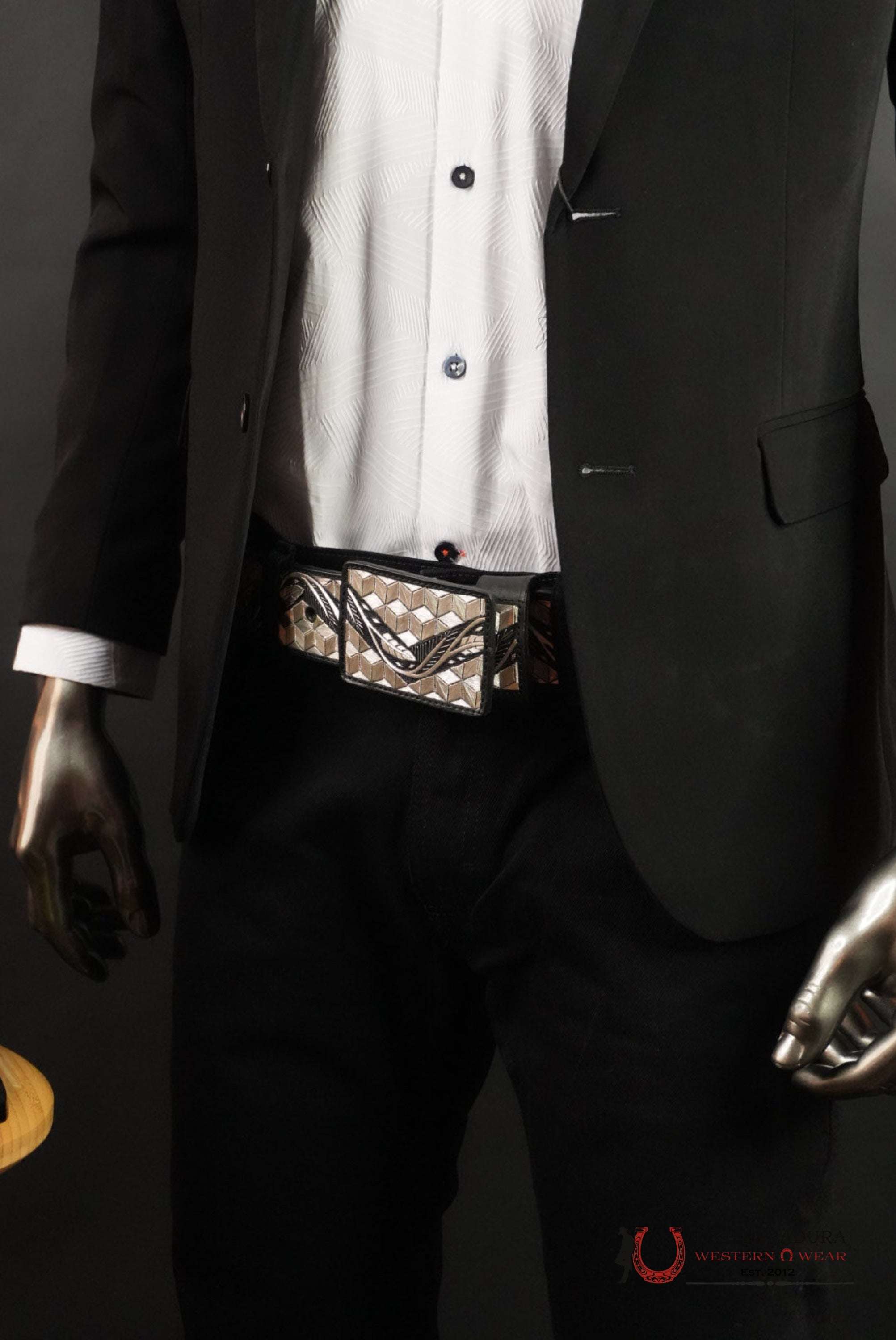 Mens Blazer Black With Grey Floral - BLZ9926 ROPA HOMBRES
