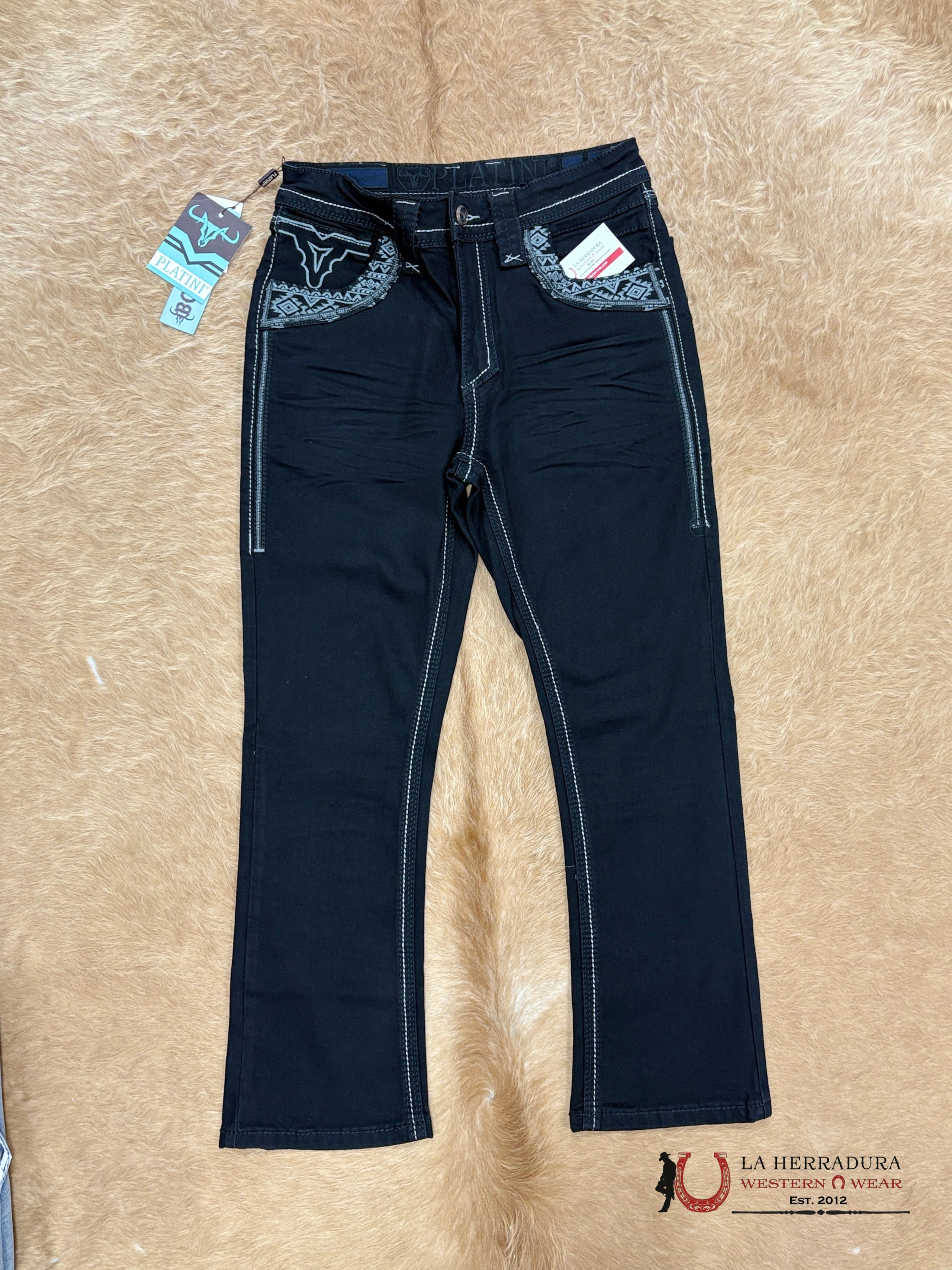 PLATINI MENS BOOT CUT JEANS BLACK- PHD9725 ROPA HOMBRES