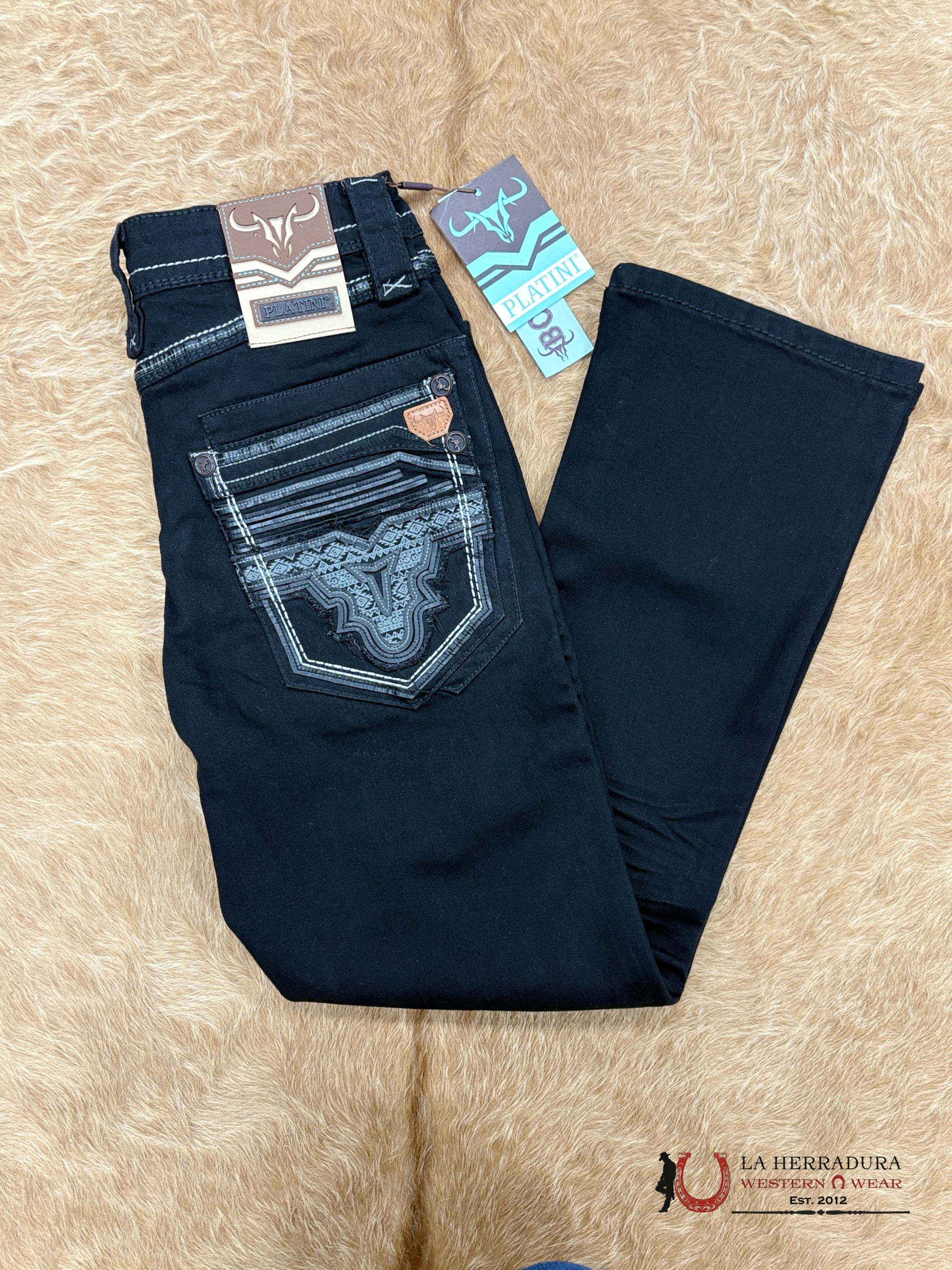 PLATINI MENS BOOT CUT JEANS BLACK- PHD9725 ROPA HOMBRES