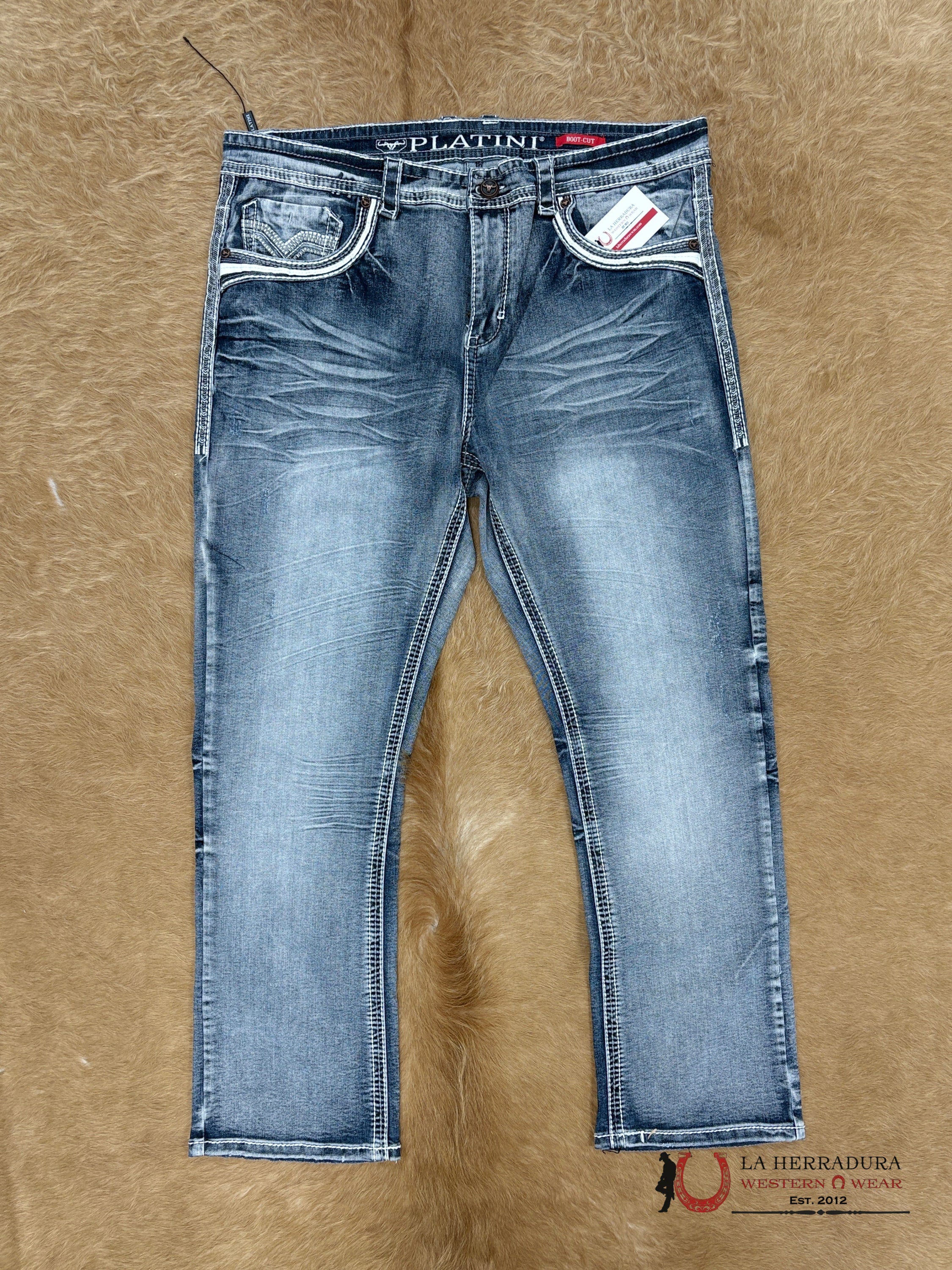 PLATINI MENS BOOT CUT JEANS BLUE GREY- PHD9213 ROPA HOMBRES