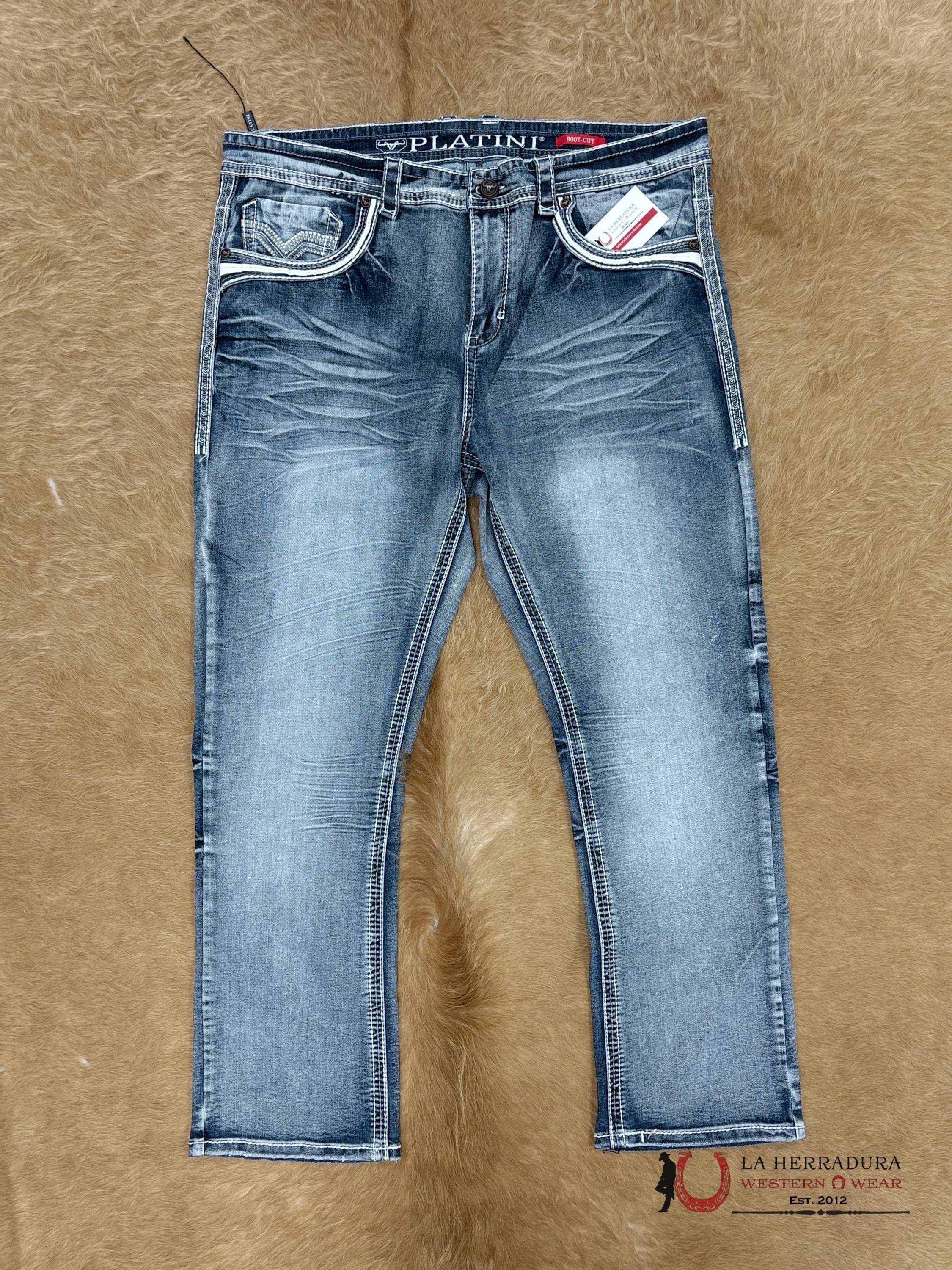 PLATINI MENS BOOT CUT JEANS BLUE GREY- PHD9213 ROPA HOMBRES