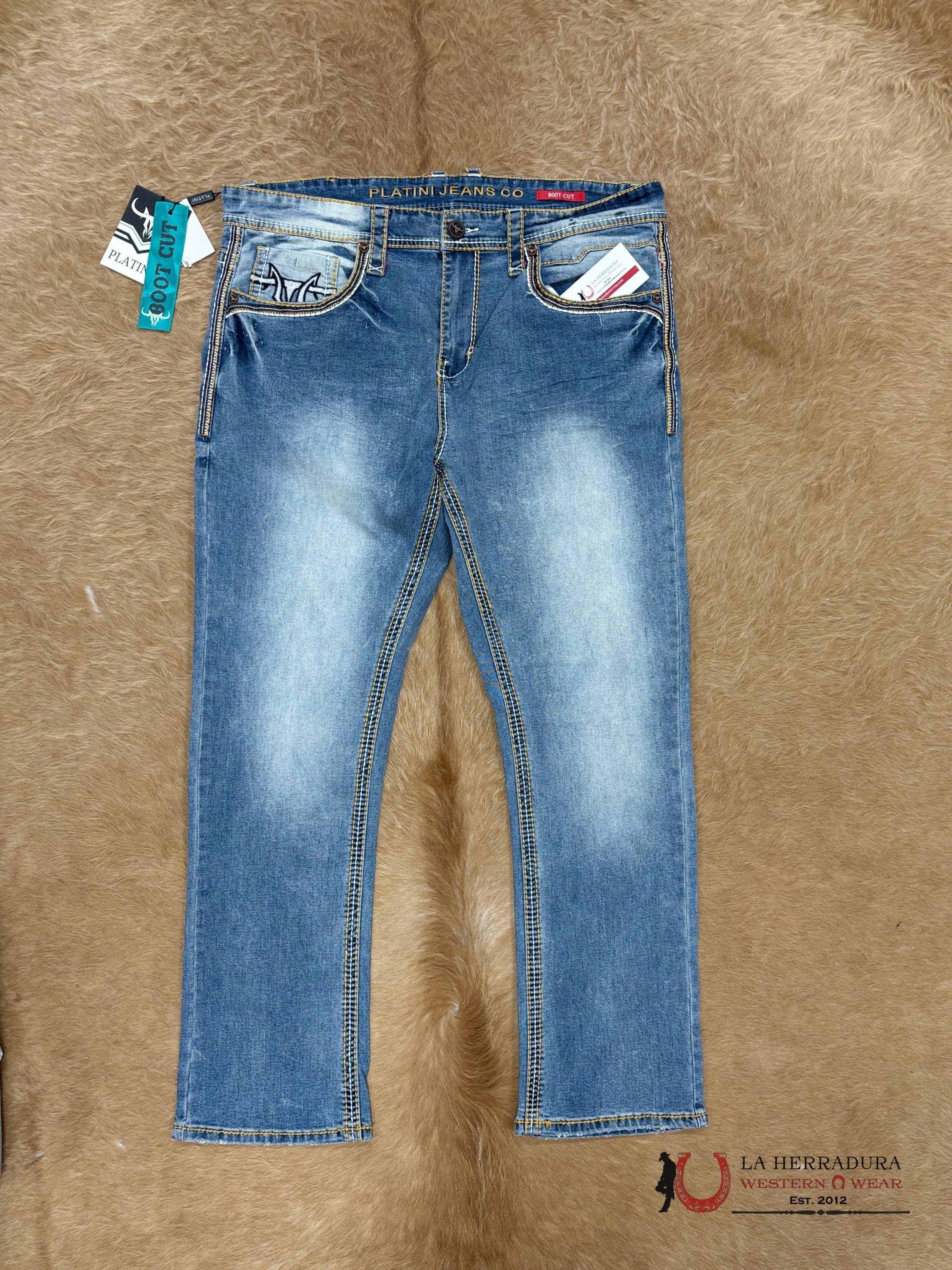 PLATINI MENS BOOT CUT JEANS LT BLUE- PHD7738 ROPA HOMBRES