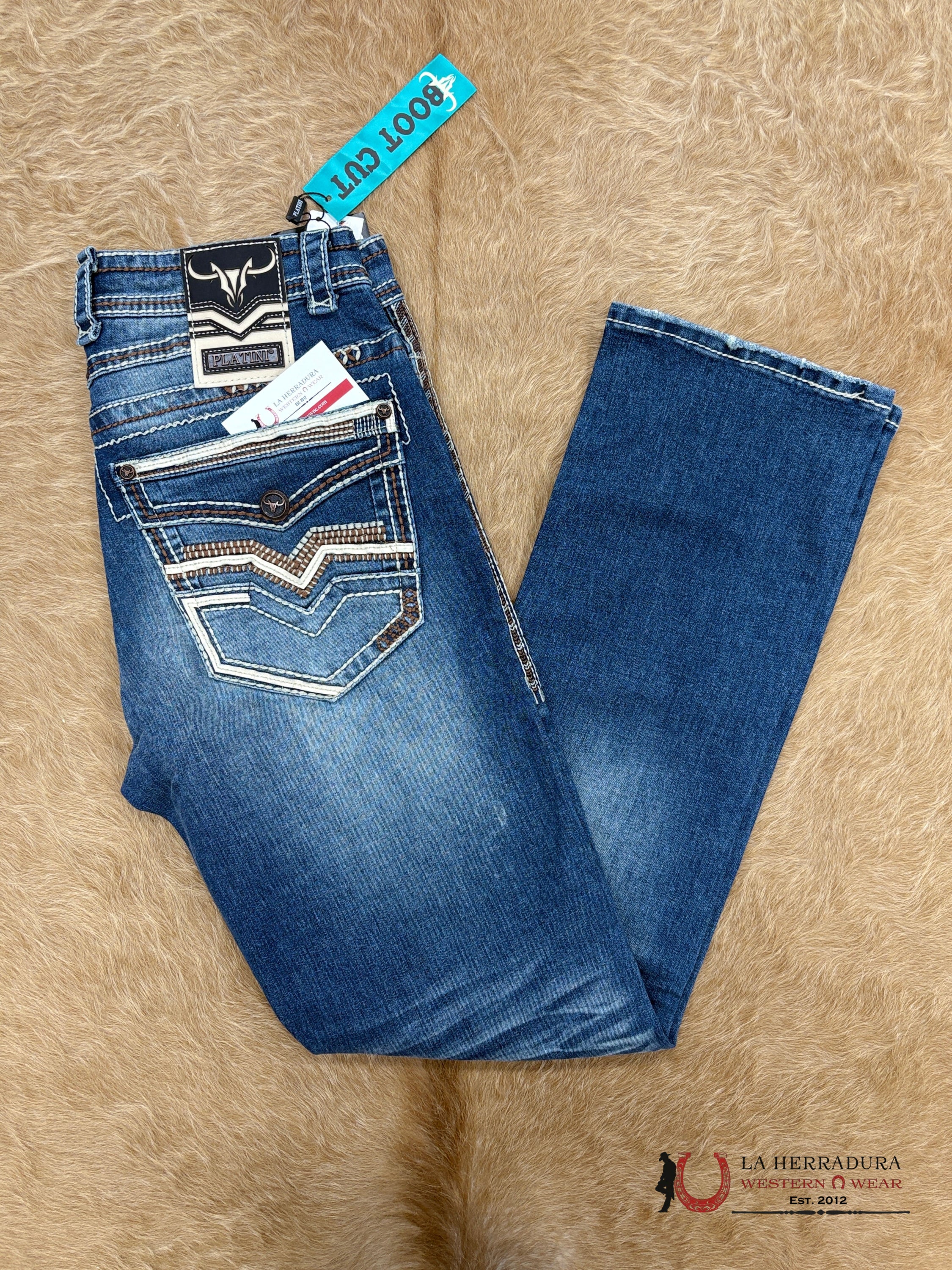 PLATINI MENS BOOT CUT JEANS STONE WASH- PHD9212 ROPA HOMBRES