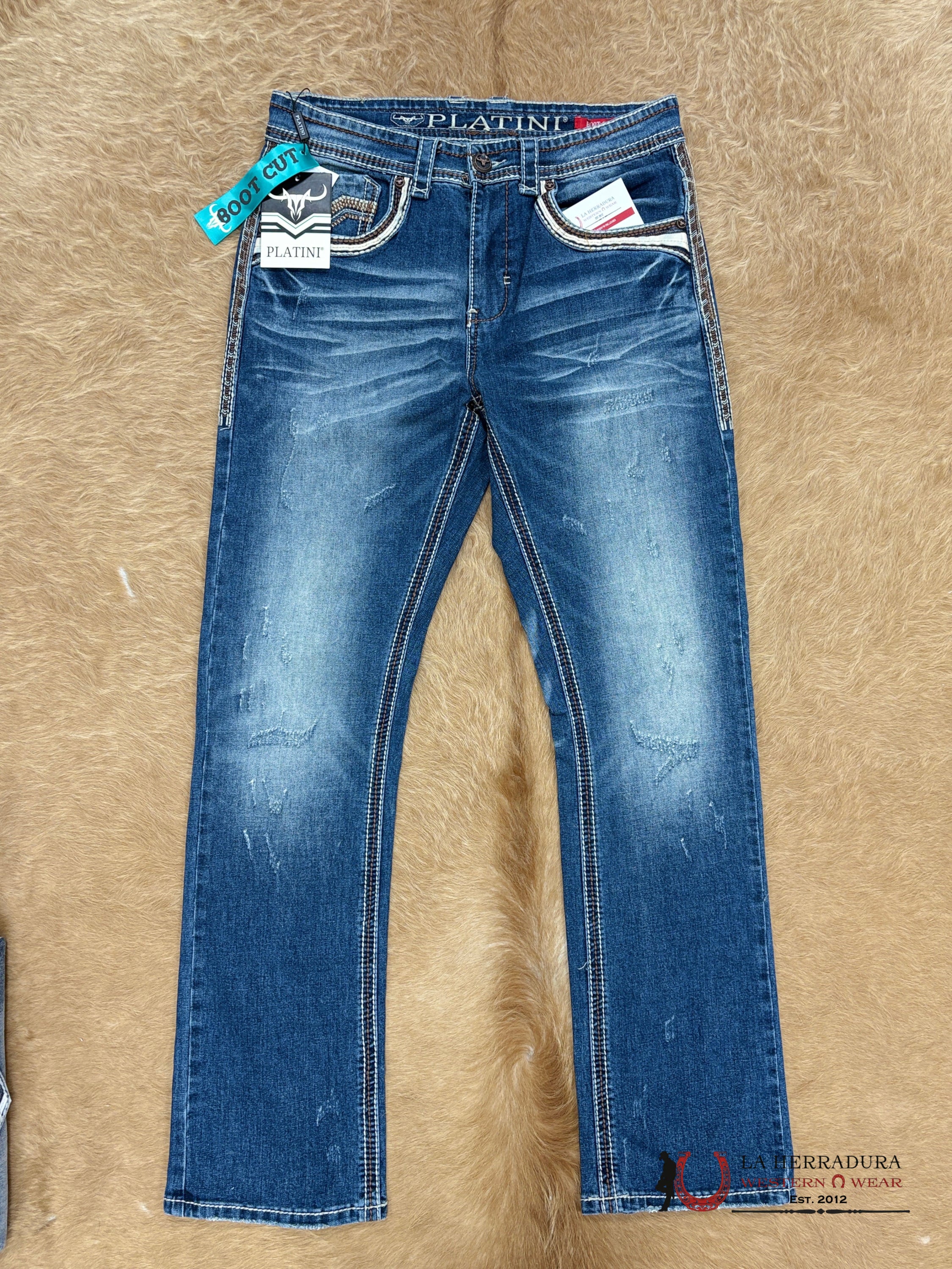 PLATINI MENS BOOT CUT JEANS STONE WASH- PHD9212 ROPA HOMBRES