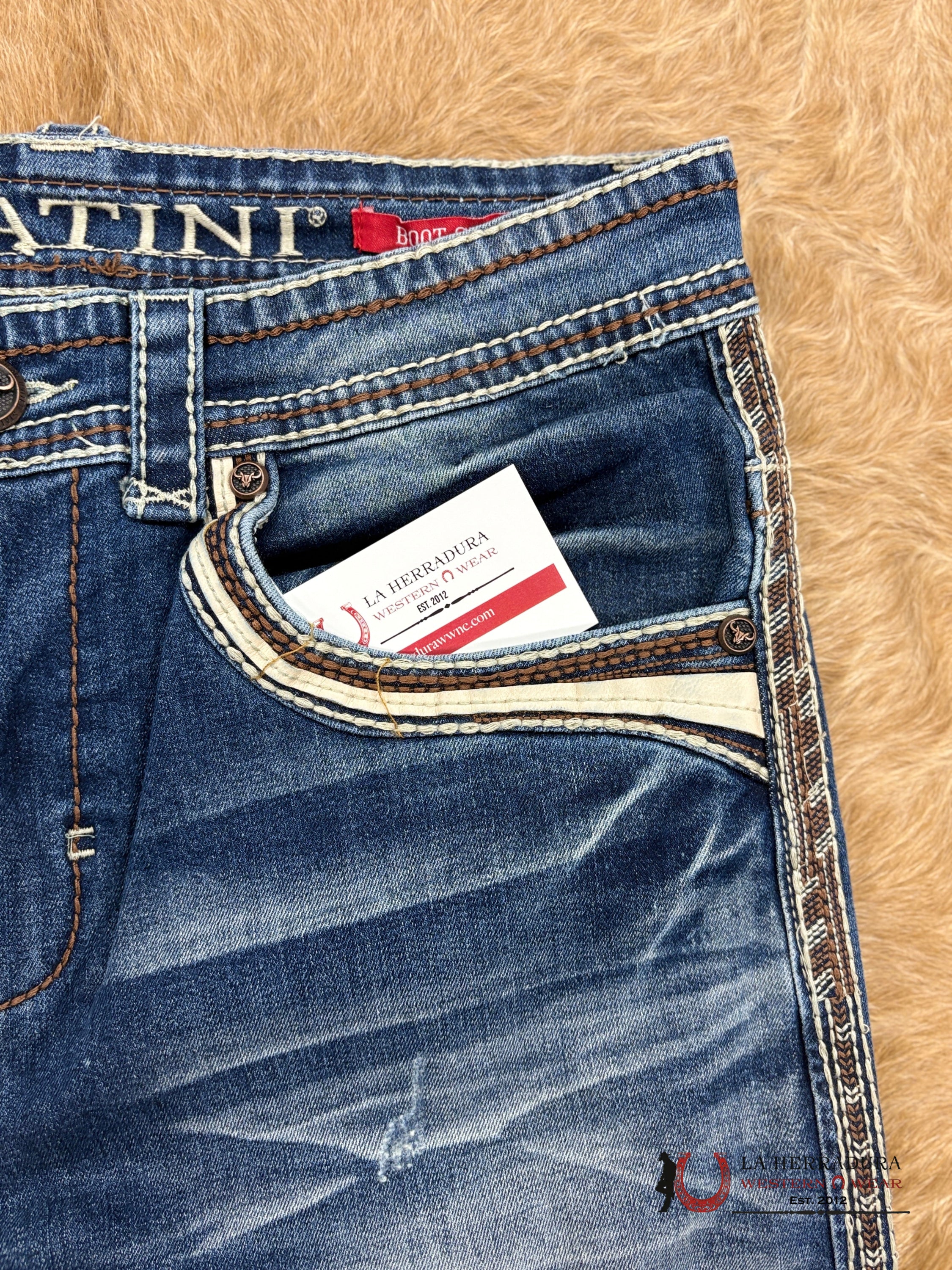 PLATINI MENS BOOT CUT JEANS STONE WASH- PHD9212 ROPA HOMBRES