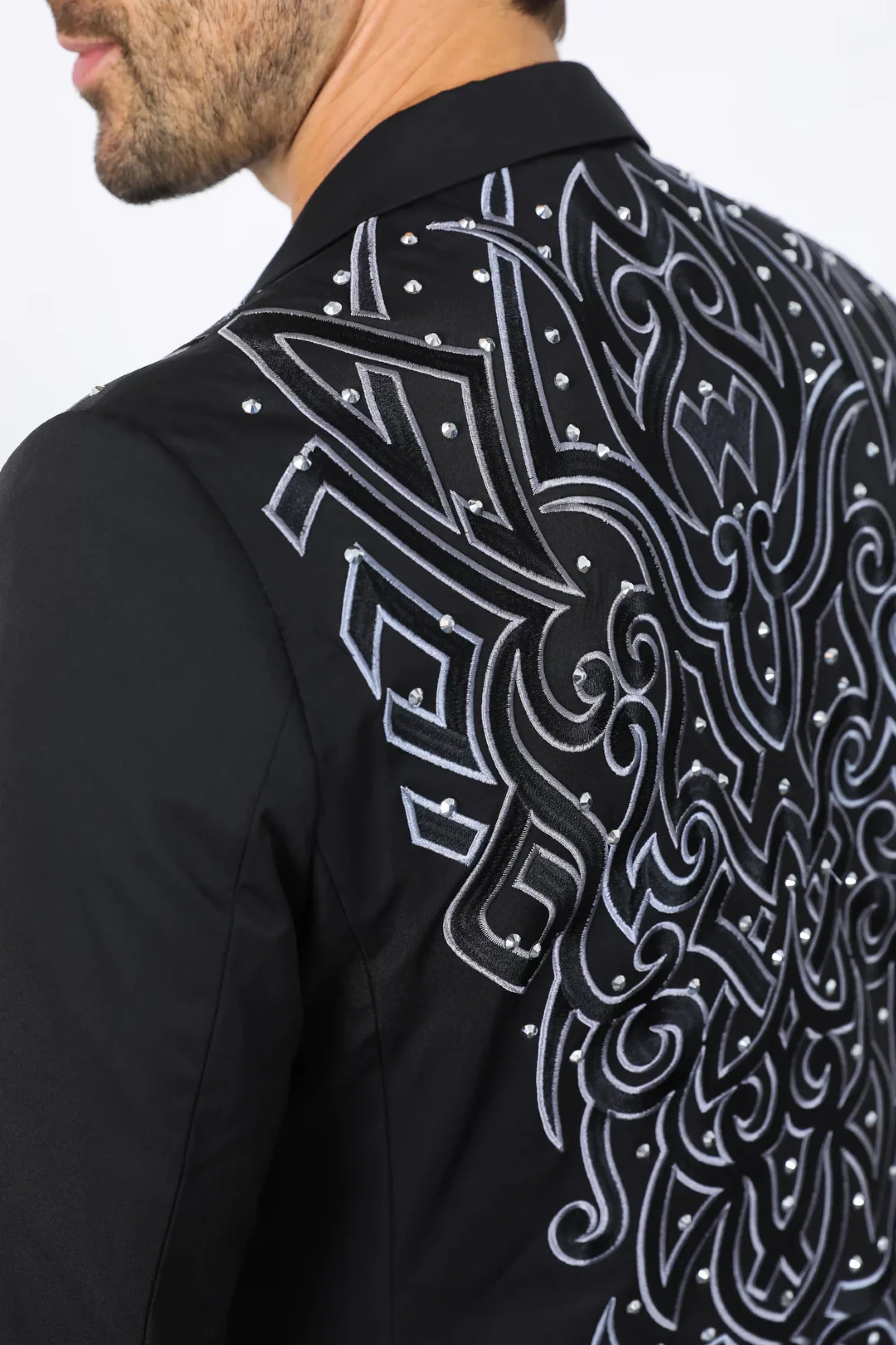 PLATINI MENS EMBROIDERY FASHION BLAZER BLACK - EBZ10134 ROPA HOMBRES