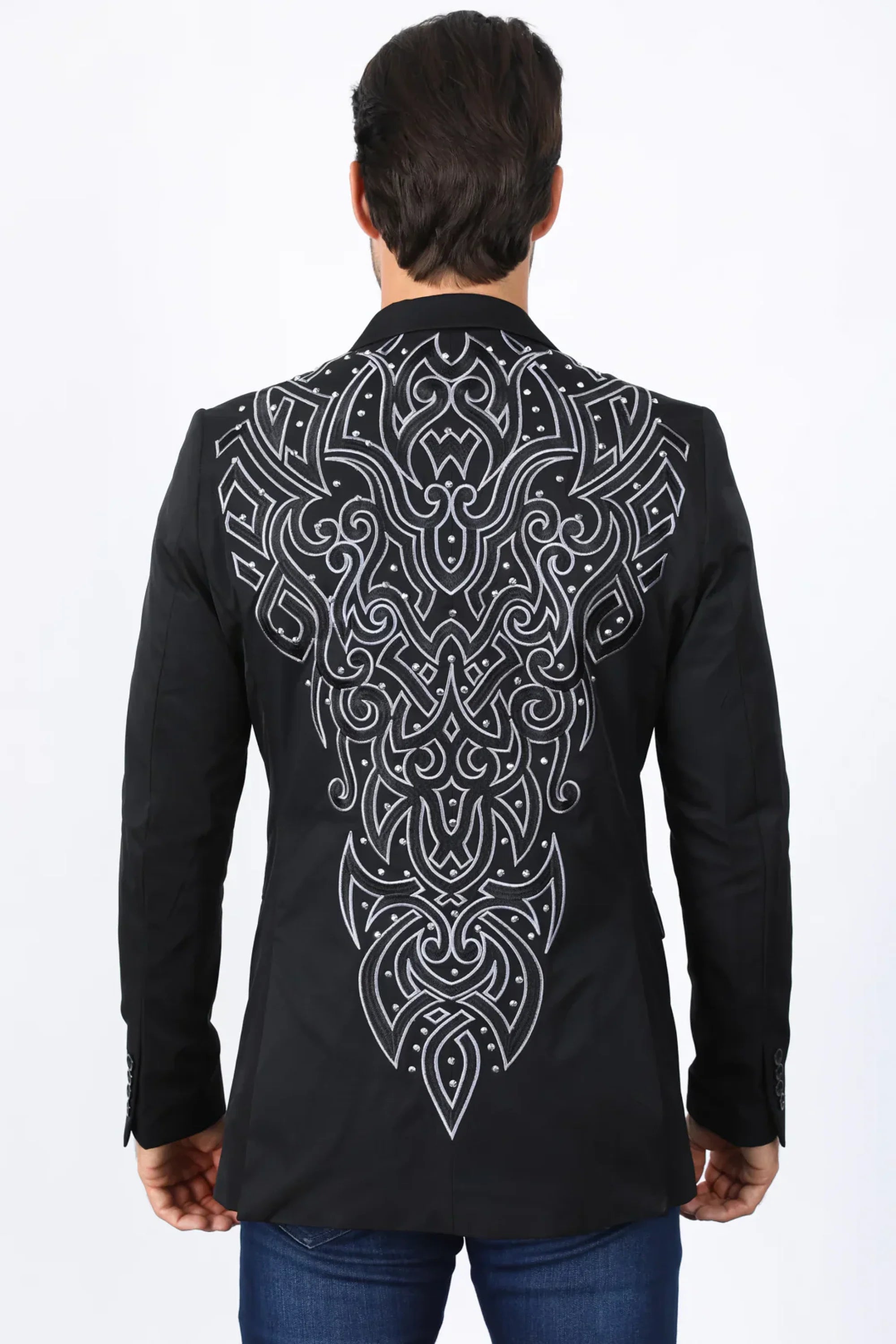 PLATINI MENS EMBROIDERY FASHION BLAZER BLACK - EBZ10134 ROPA HOMBRES